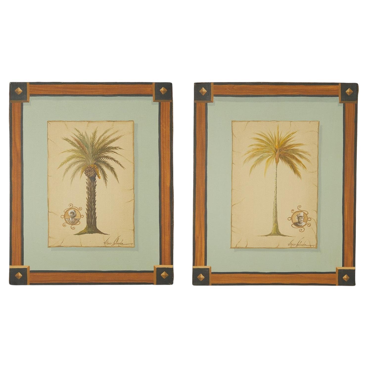 Vitorio Splendore Coppia di dipinti di palme d'epoca