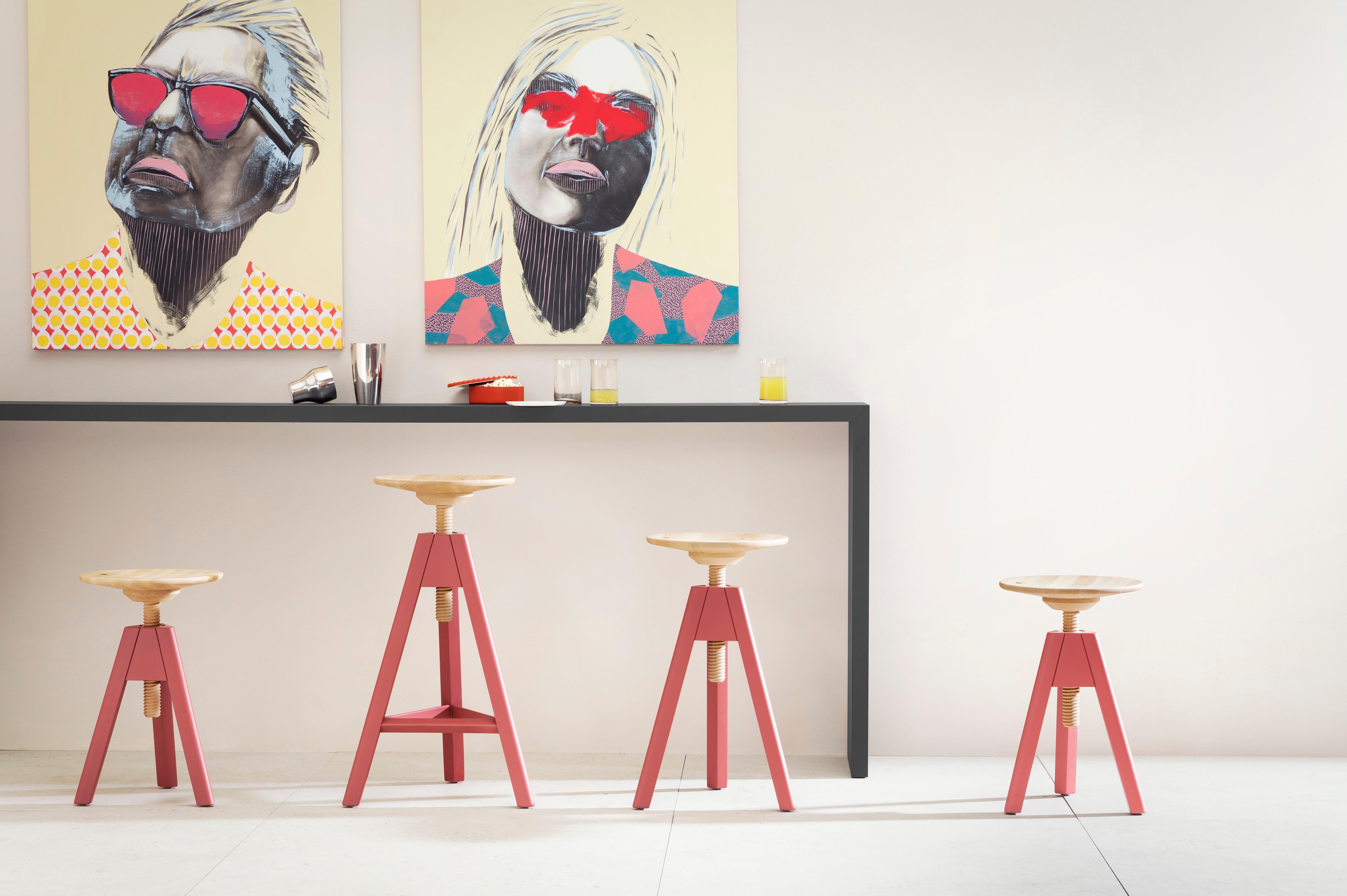 Modern Vitos High Stool in Beach Seat with Marsala Red Legs by Paolo Cappello For Sale