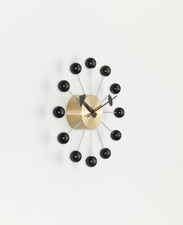 Vitra Ball Wall Clock in Black and Brass with Black Hand by