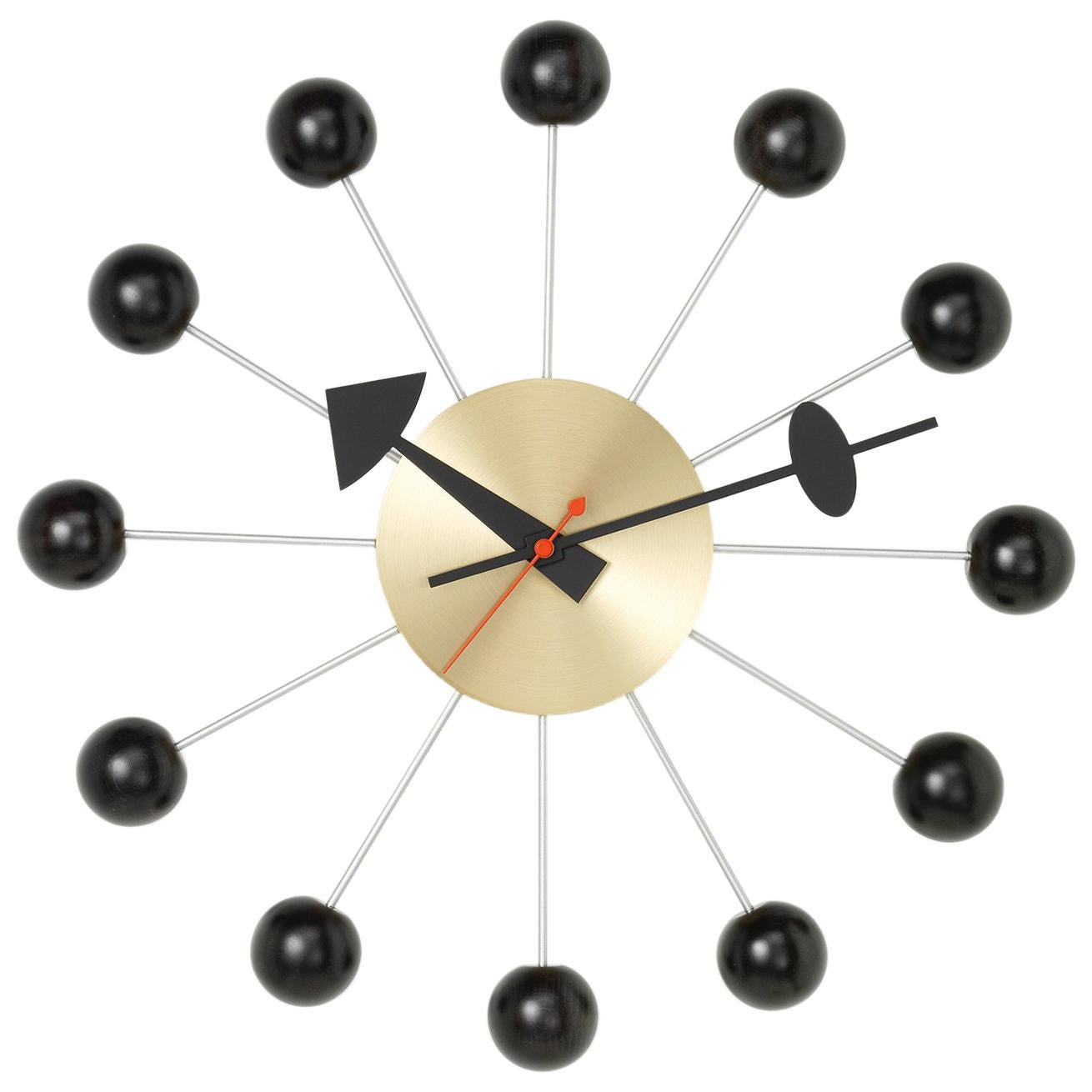 Vitra Ball Clock in Black and Brass by George Nelson For Sale