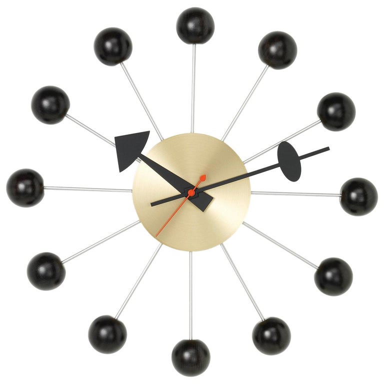 Vitra Ball Wall Clock in Black and Brass with Black Hand by
