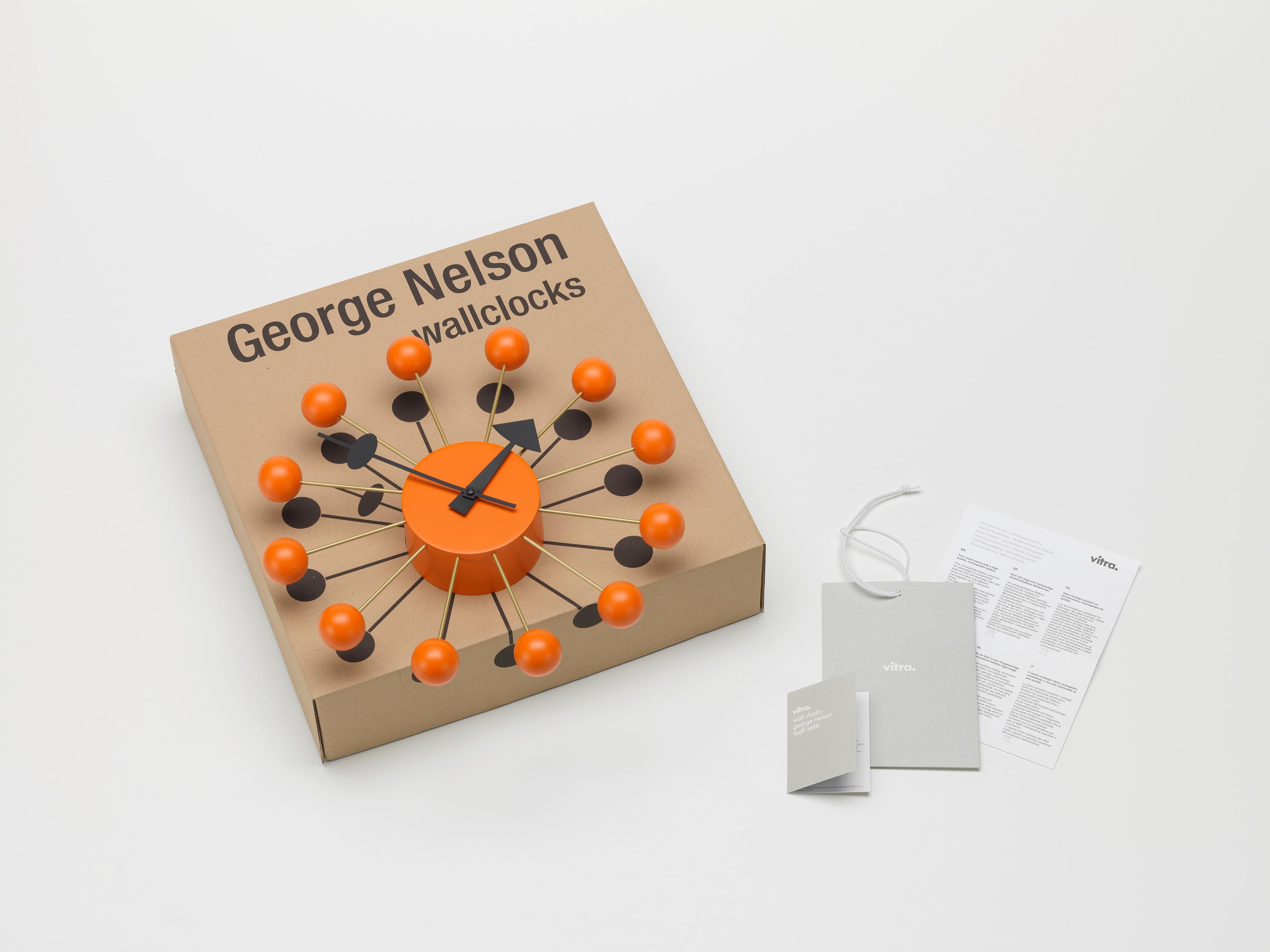 Swiss Vitra Ball Clock in Orange by George Nelson For Sale