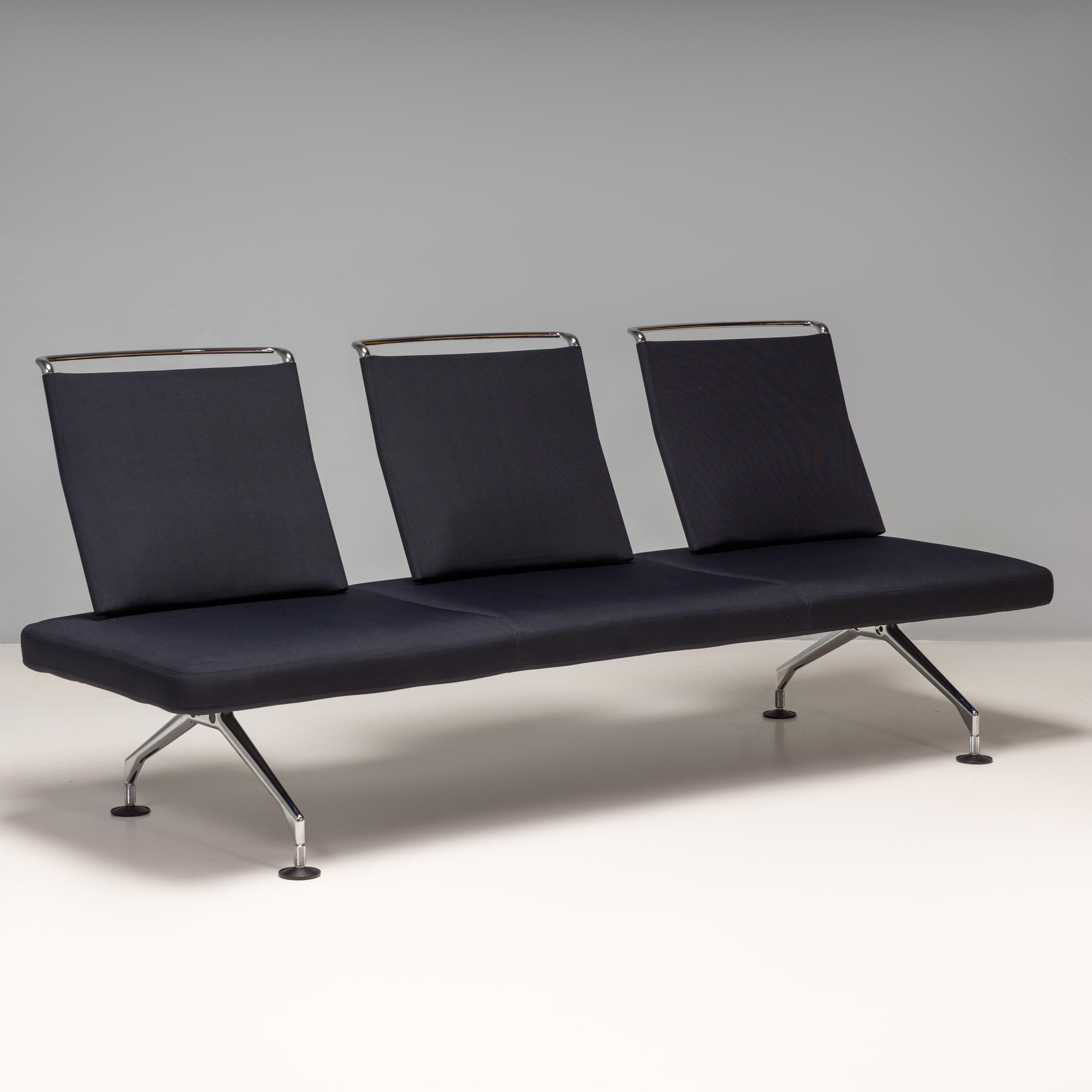 Designed by Antonio Citterio for Vitra the Area sofa has a sleek, postmodern aesthetic. This model was produced in 2003.

Featuring a single flat seat cushion with no arms, the sofa sits on angular die-cast aluminium legs in a chrome finish, with