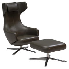 Vitra by Antonio Citterio Grand Repos & Ottoman in Umbra Grey Leather