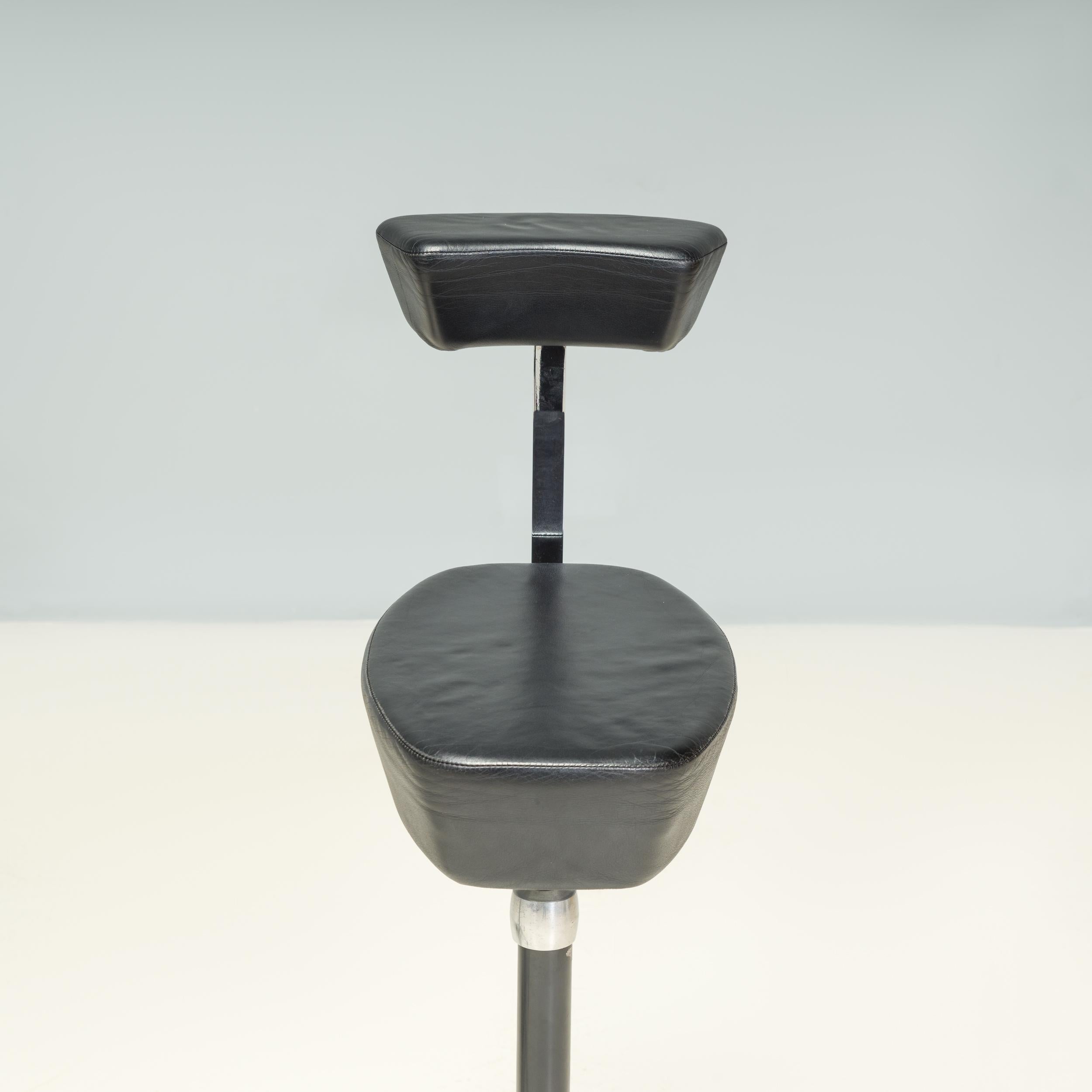 German Vitra by George Nelson Black Leather Perch Swivel Desk Chairs, 2001, Set of 2 For Sale