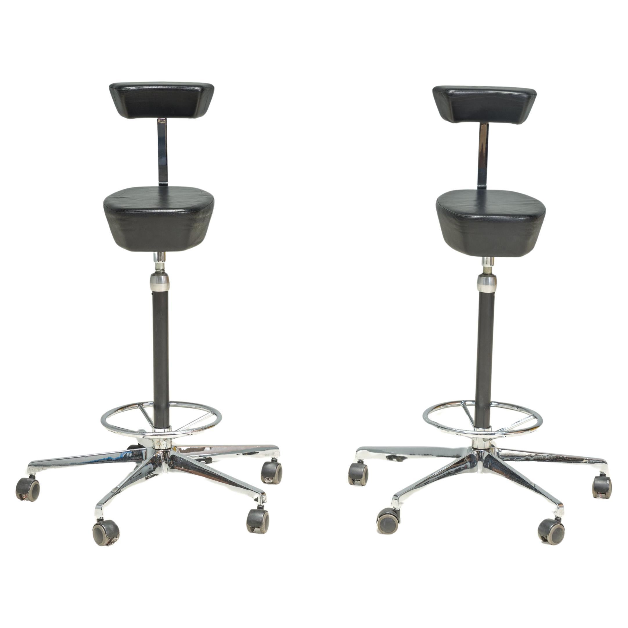Vitra by George Nelson Black Leather Perch Swivel Desk Chairs, 2001, Set of 2 For Sale
