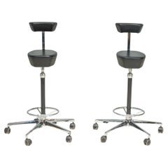 Retro Vitra by George Nelson Black Leather Perch Swivel Desk Chairs, 2001, Set of 2