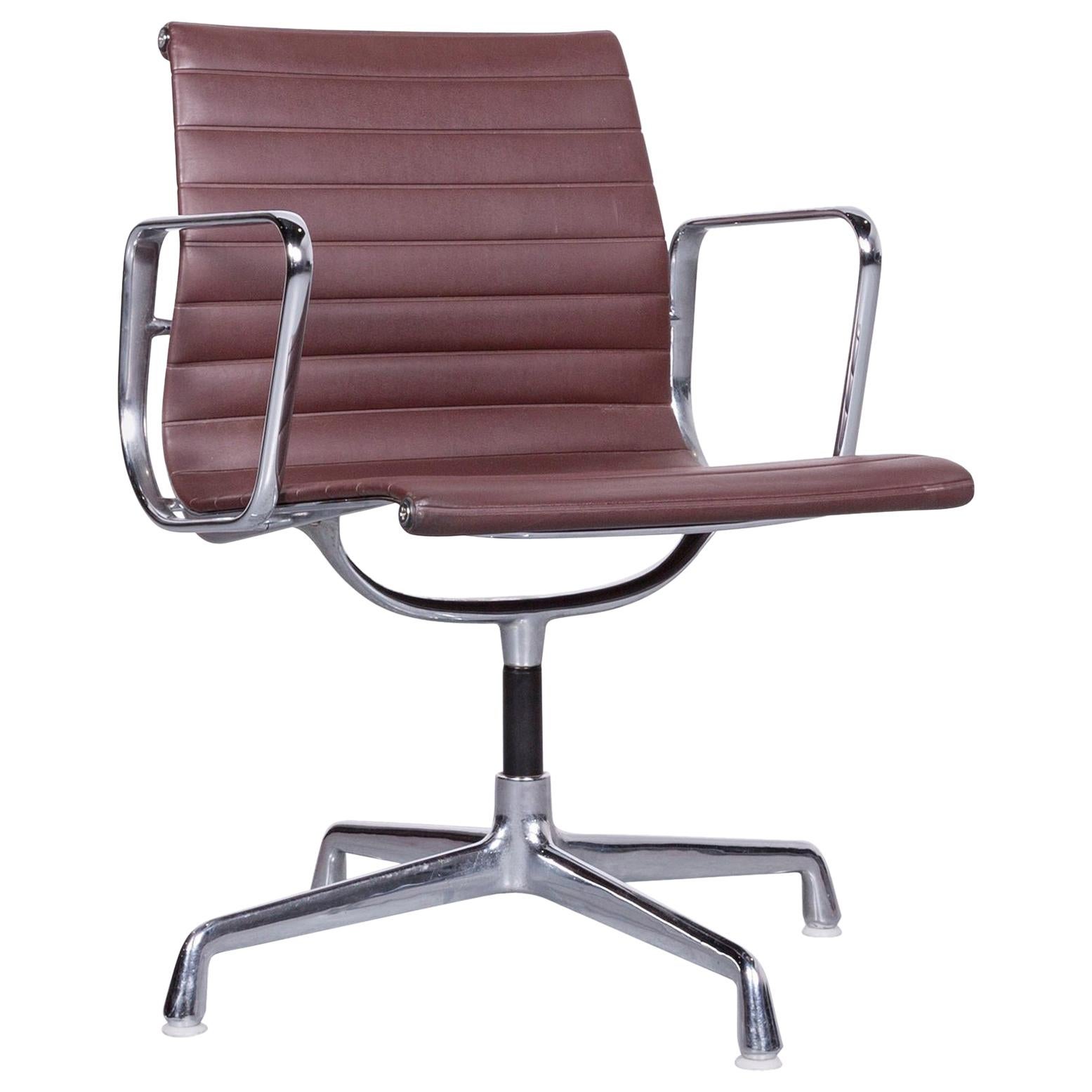 Vitra EA 108 Designer Leather Chair Brown Chrome For Sale
