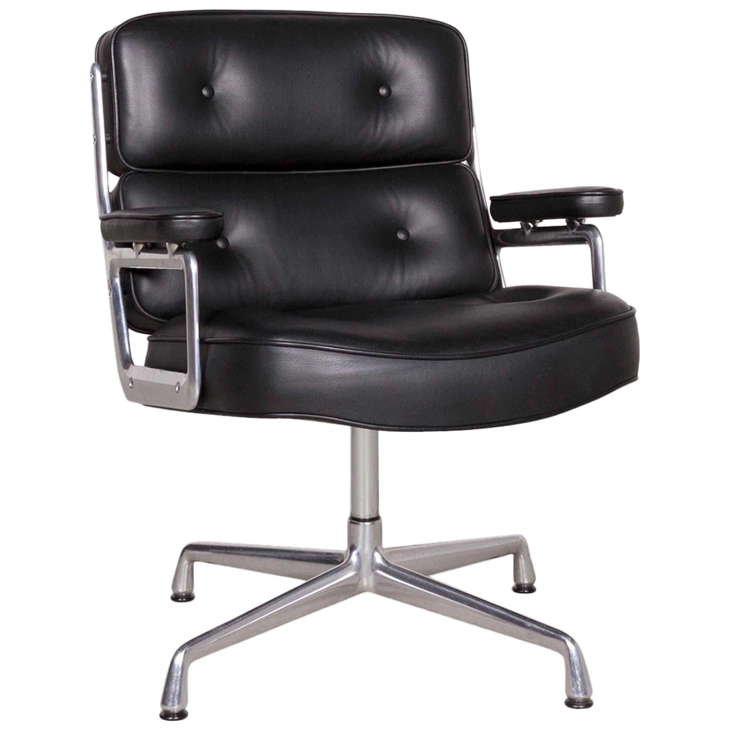 Vitra EA 108 Lobby Chair Designer Leather Armchair Black Genuine Leather