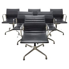 Vitra Ea108 Aluminium Chair by Charles Eames Grey Leather, Set of 8