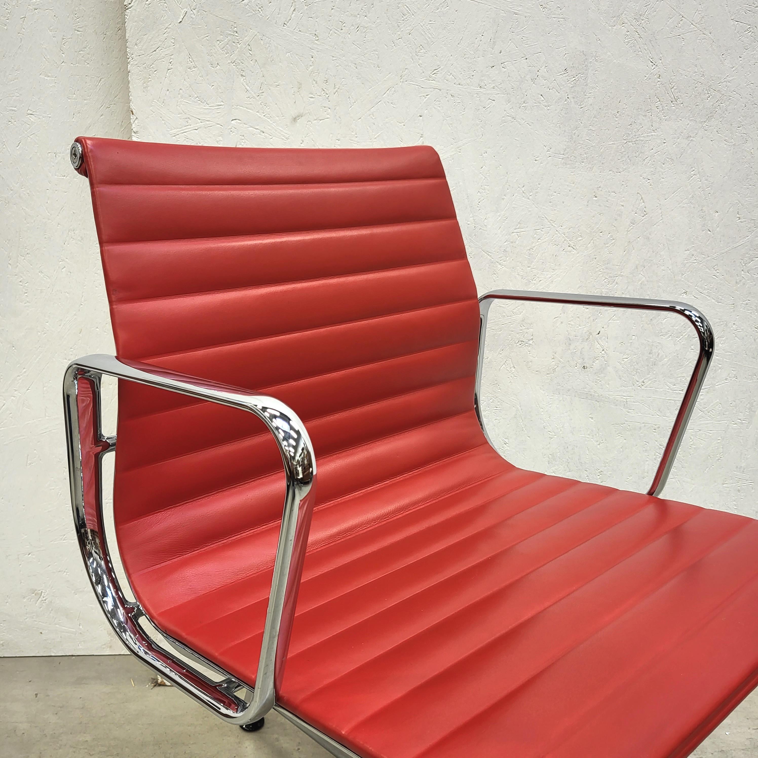 Vitra Ea108 Aluminium Chair by Charles Eames Red Leather, Set of 4 In Good Condition In Aachen, NW