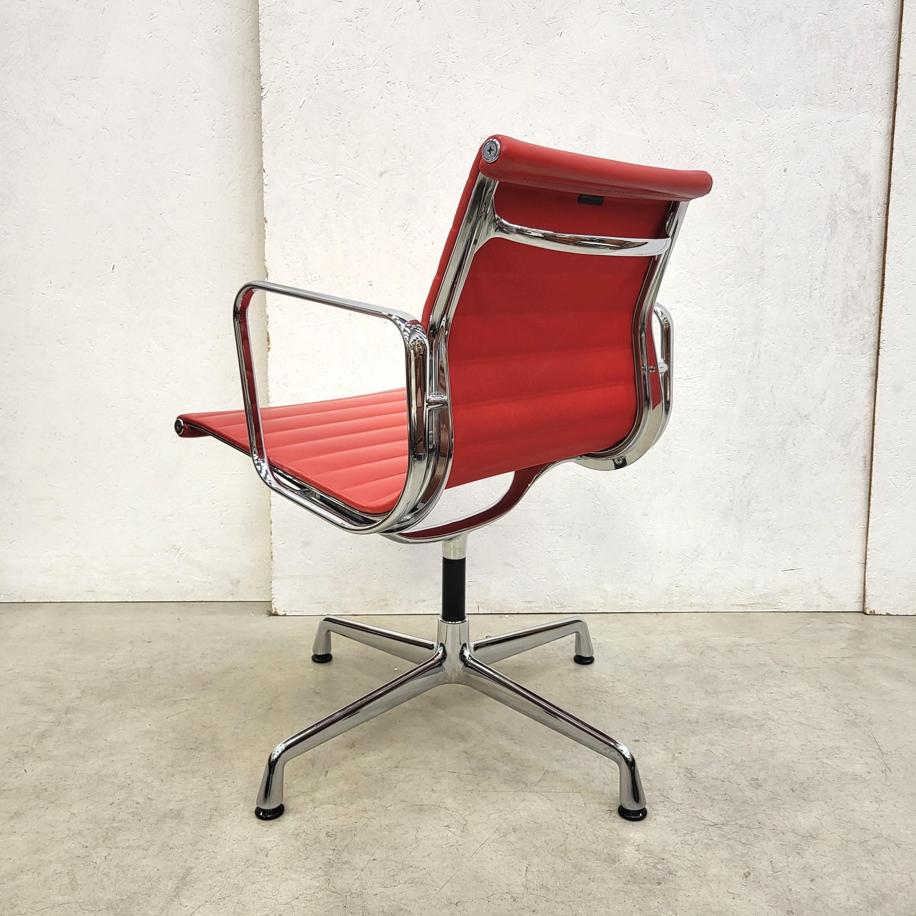 Contemporary Vitra Ea108 Aluminium Chair by Charles Eames Red Leather, Set of 4