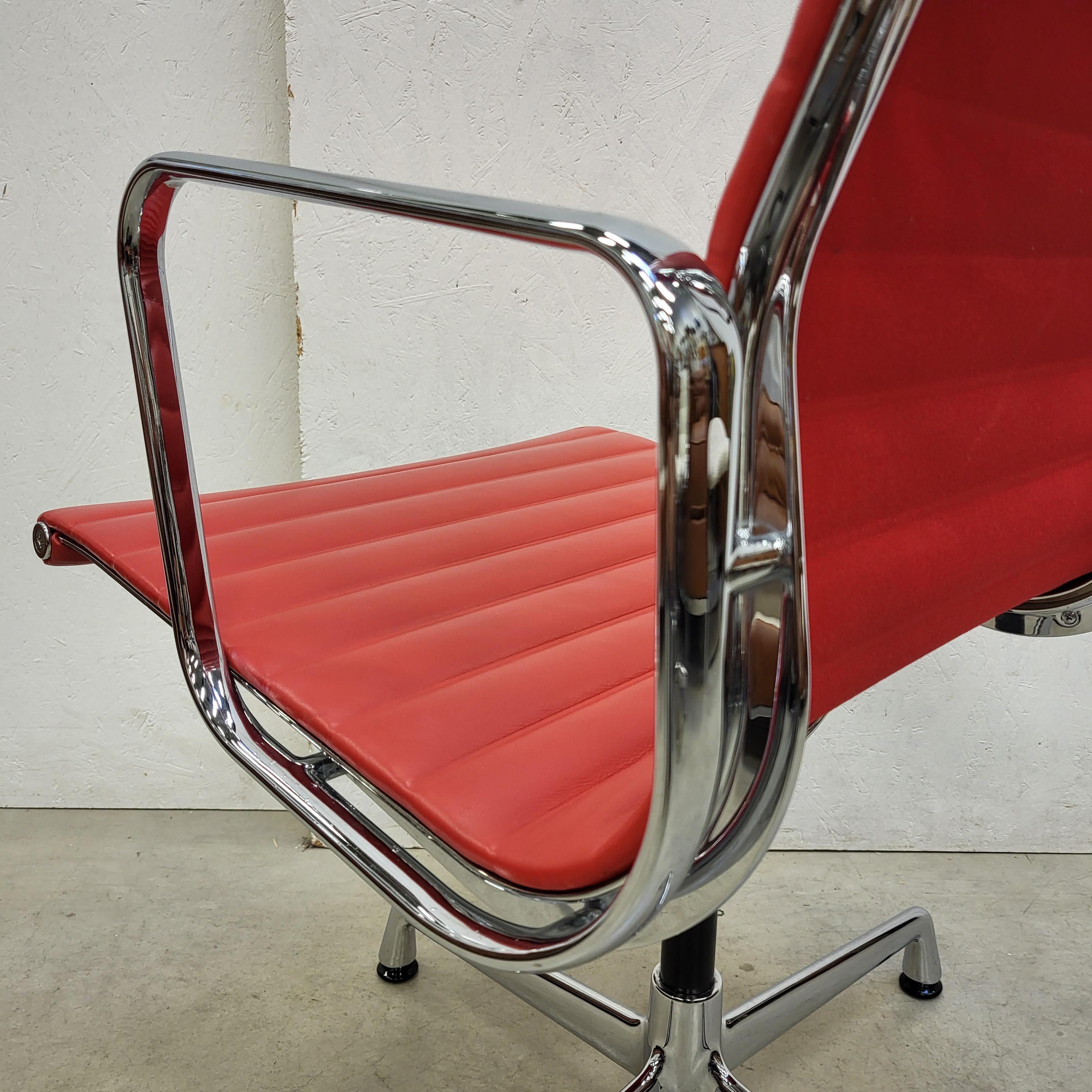 Aluminum Vitra Ea108 Aluminium Chair by Charles Eames Red Leather, Set of 4