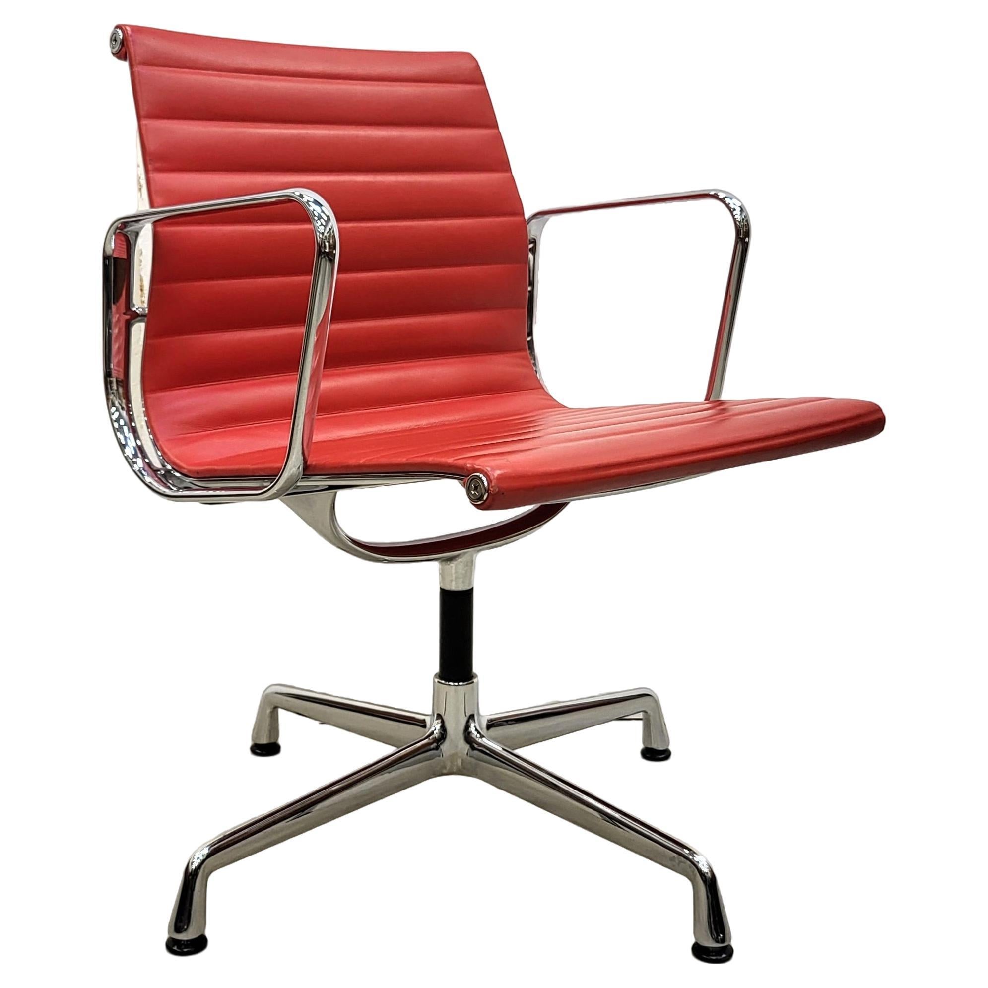 Vitra Ea108 Aluminium Chair by Charles Eames Red Leather, Set of 4