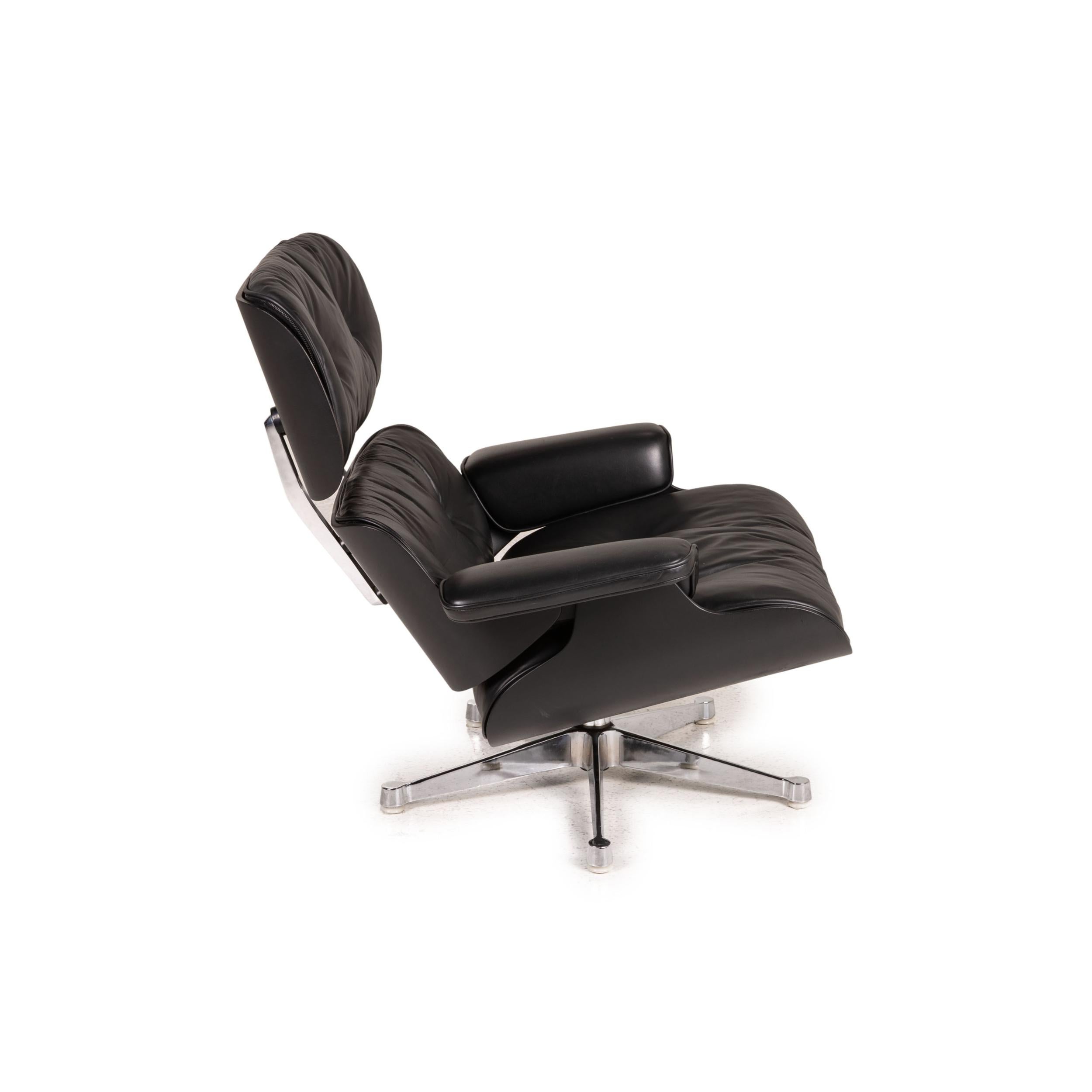 Vitra Eameas lounge leather armchair black including ottoman For Sale 5