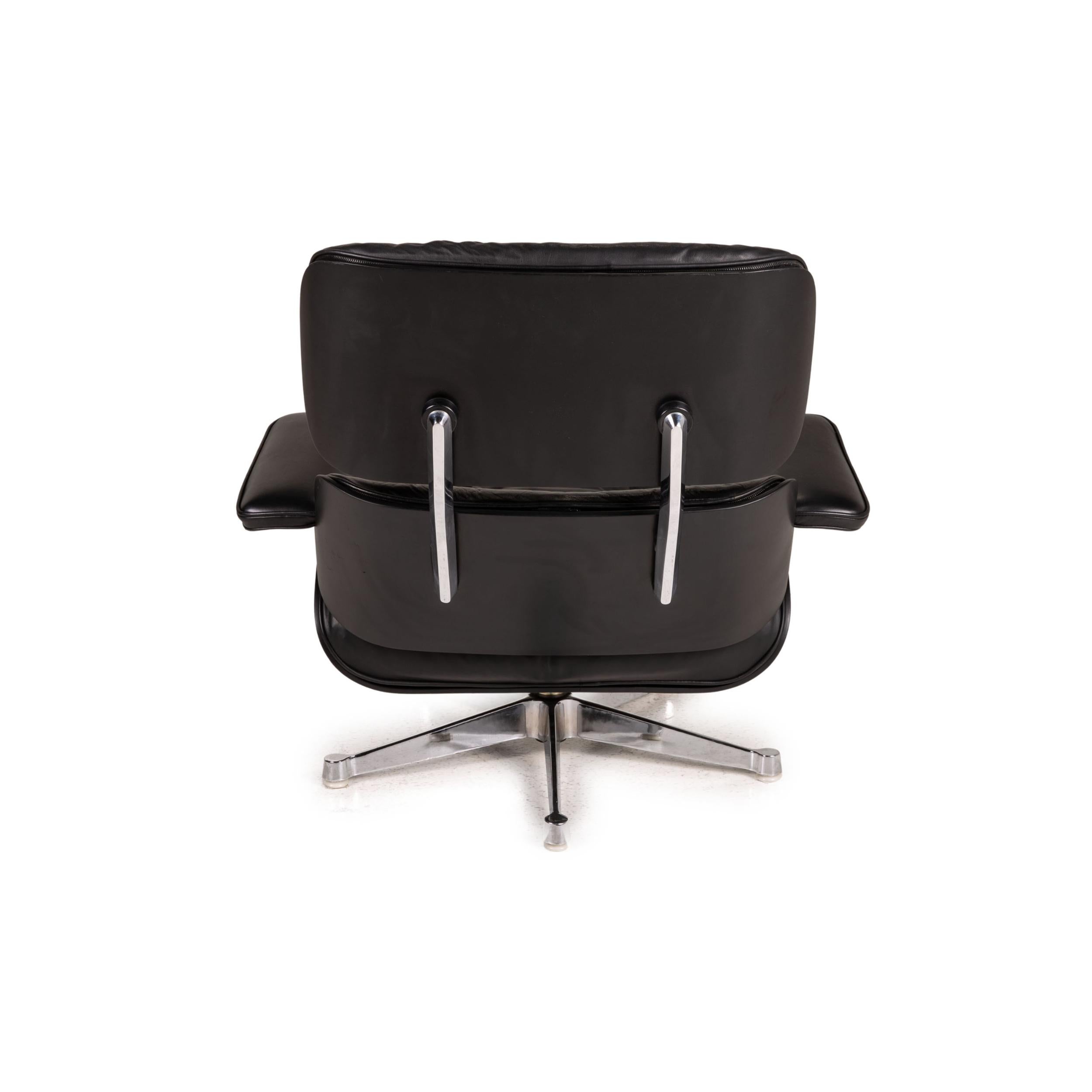 Vitra Eameas lounge leather armchair black including ottoman For Sale 6
