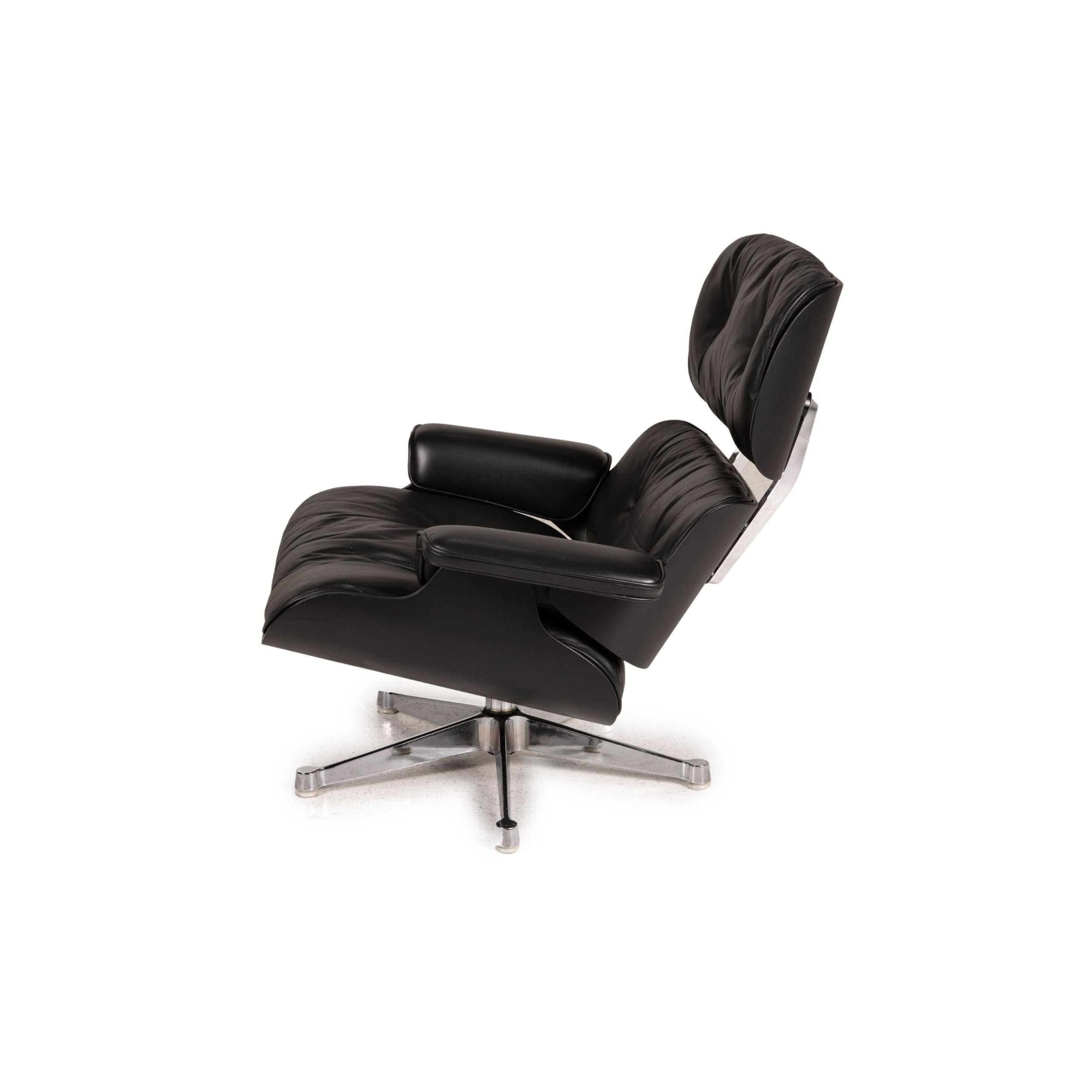 Vitra Eameas lounge leather armchair black including ottoman For Sale 7