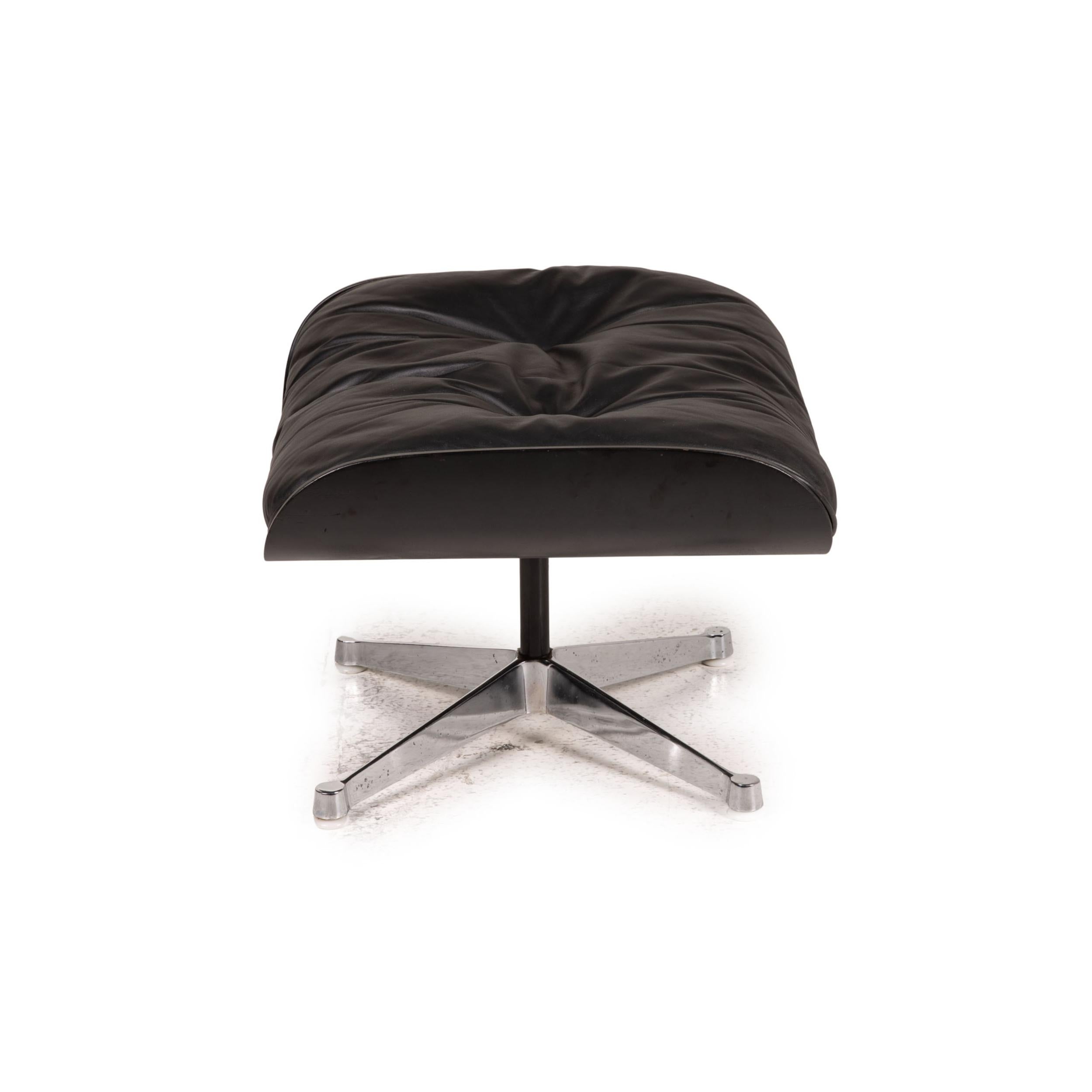 Vitra Eameas lounge leather armchair black including ottoman For Sale 8