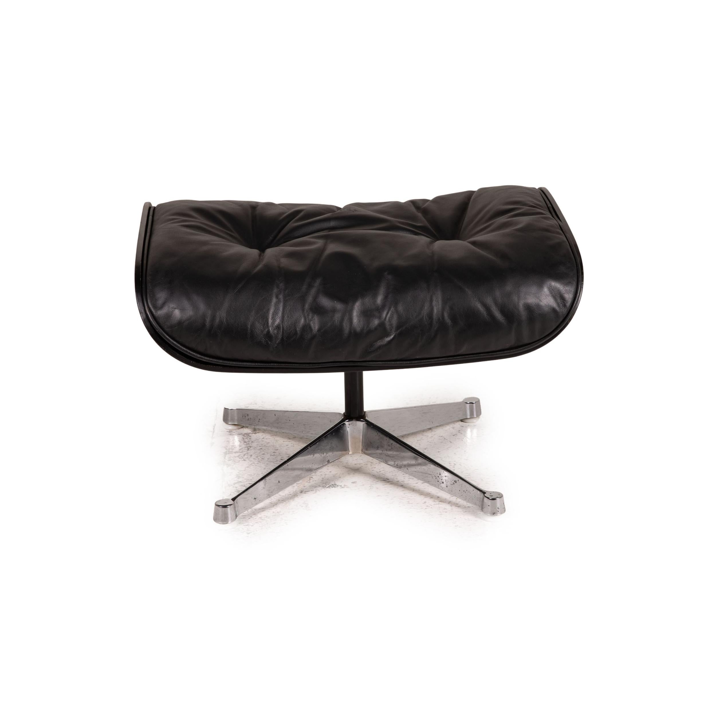 Vitra Eameas lounge leather armchair black including ottoman For Sale 9