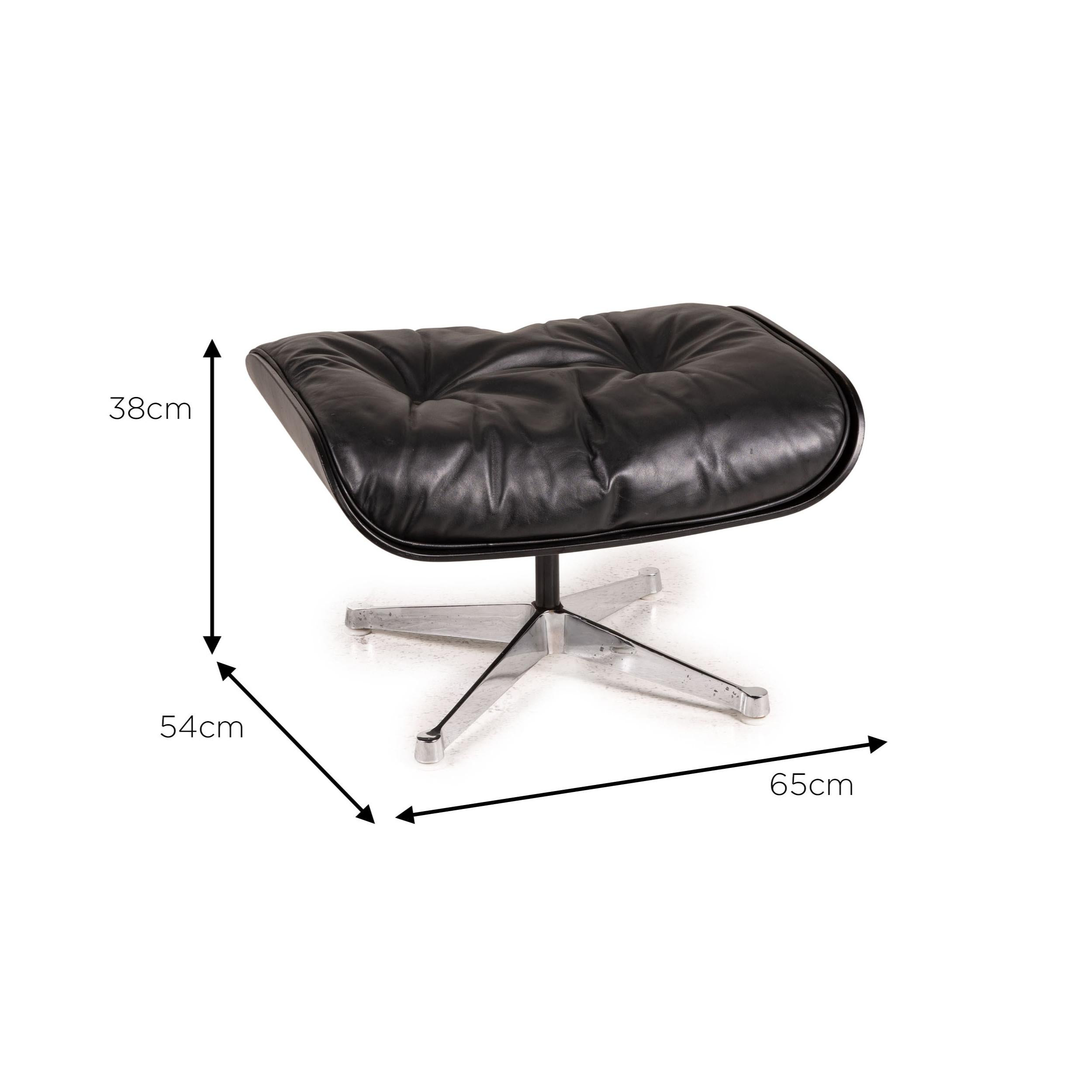 Modern Vitra Eameas lounge leather armchair black including ottoman For Sale