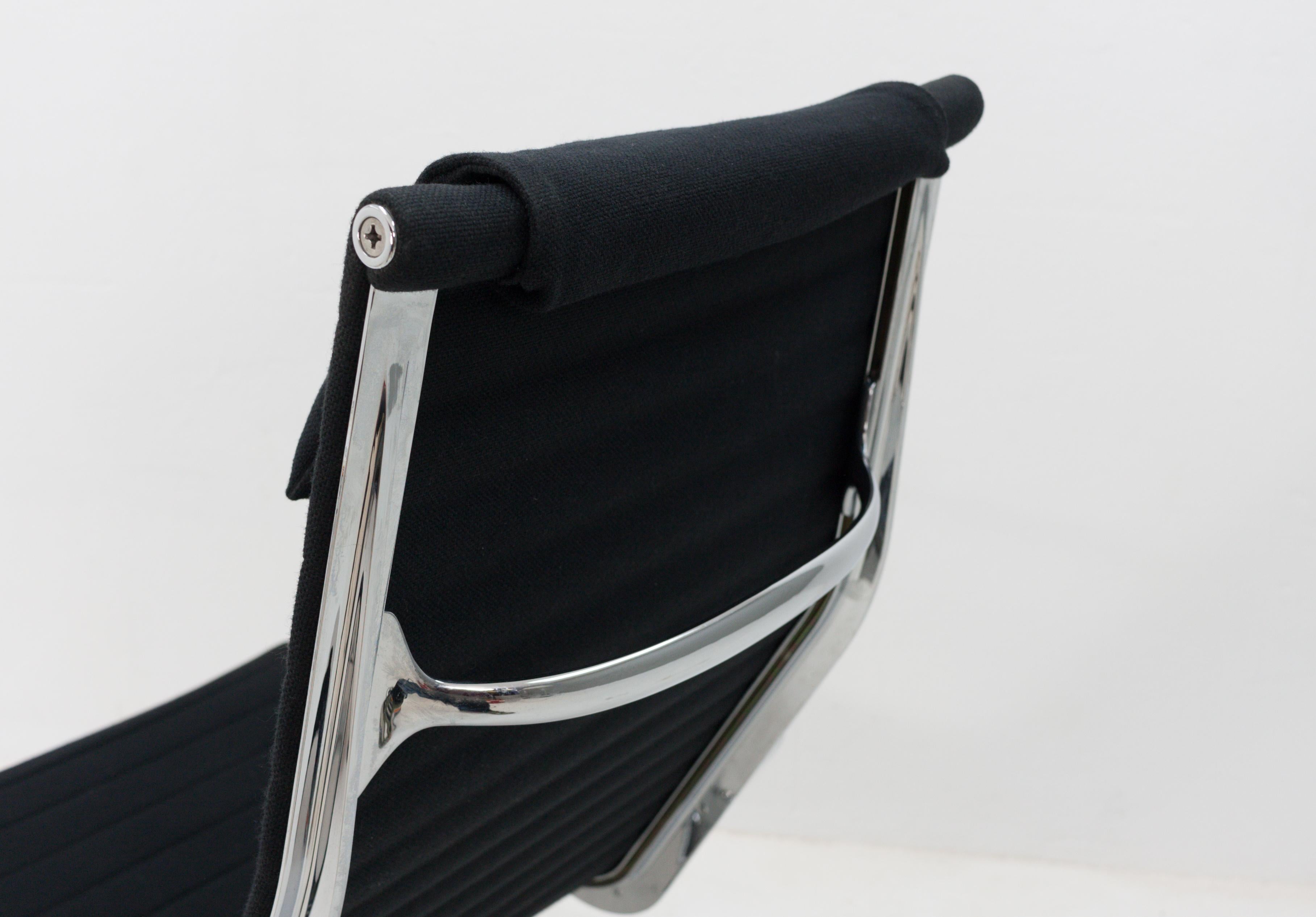 Chrome Vitra Eames Ea116 Rotating Swivel Lounge Chair in Black Fabric