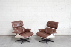 Eames Lounge Chair Cognac Brown and White Shell, Set of 2