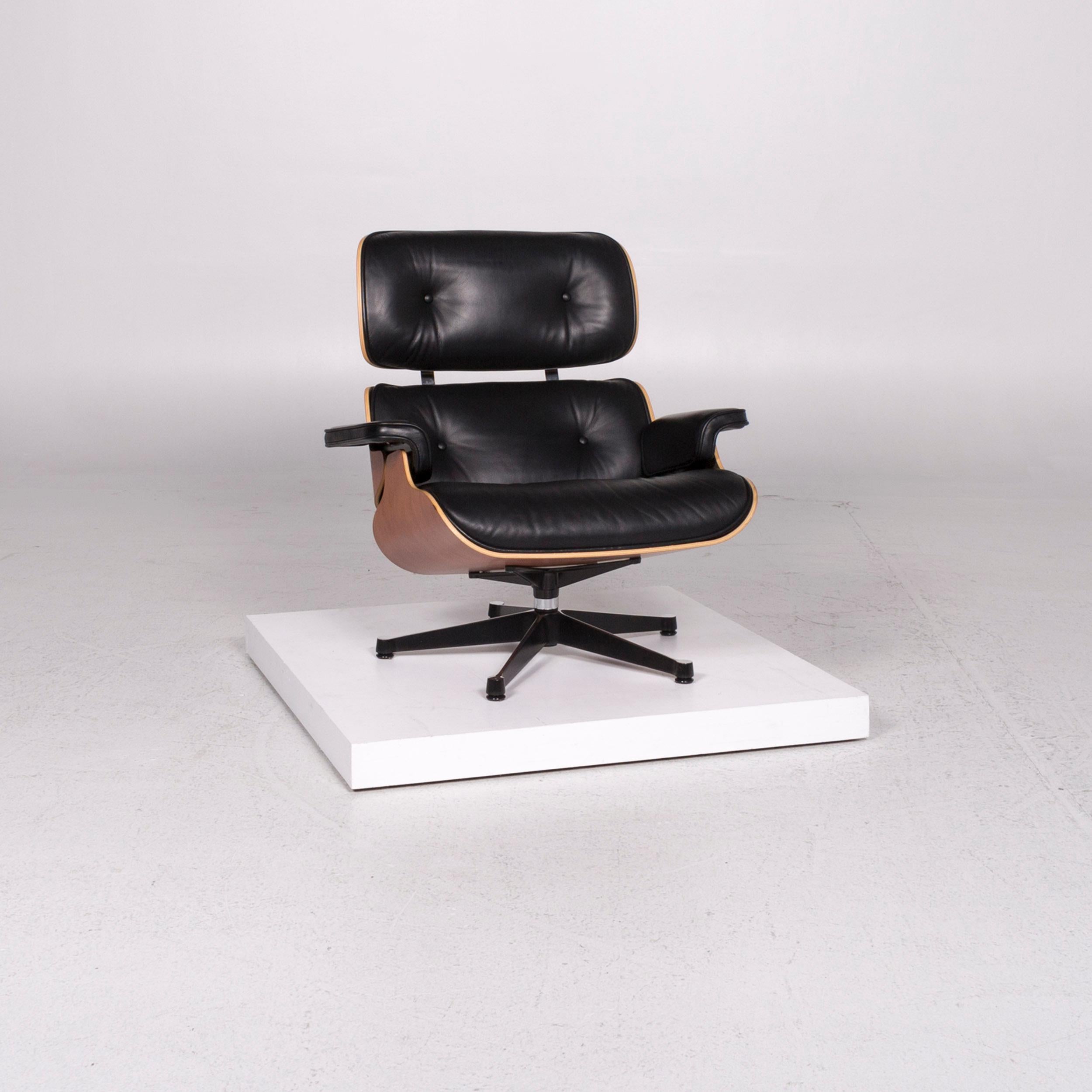 Modern Vitra Eames Lounge Chair Incl. Stool Ottoman Leather Armchair Black Ray &