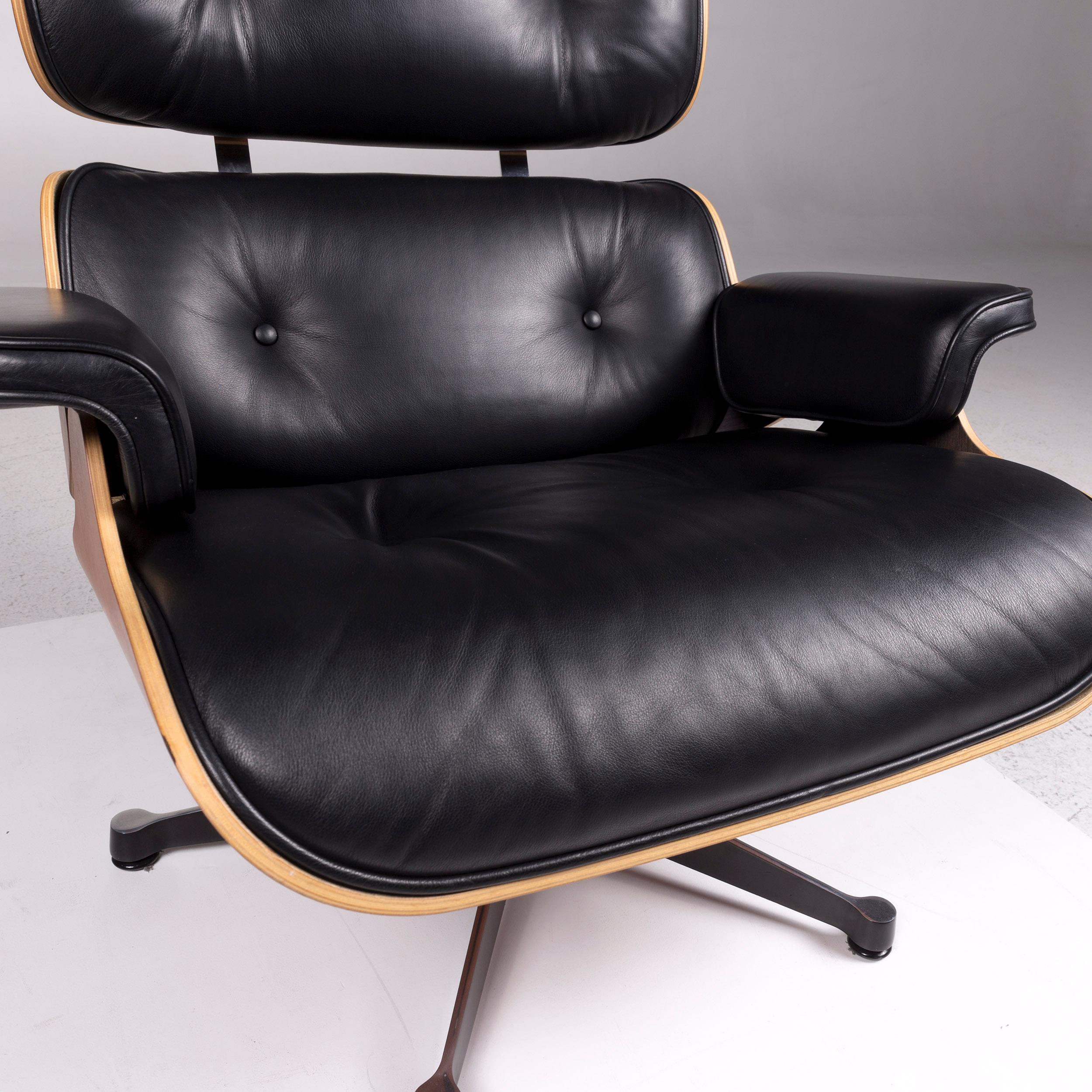 German Vitra Eames Lounge Chair Incl. Stool Ottoman Leather Armchair Black Ray &