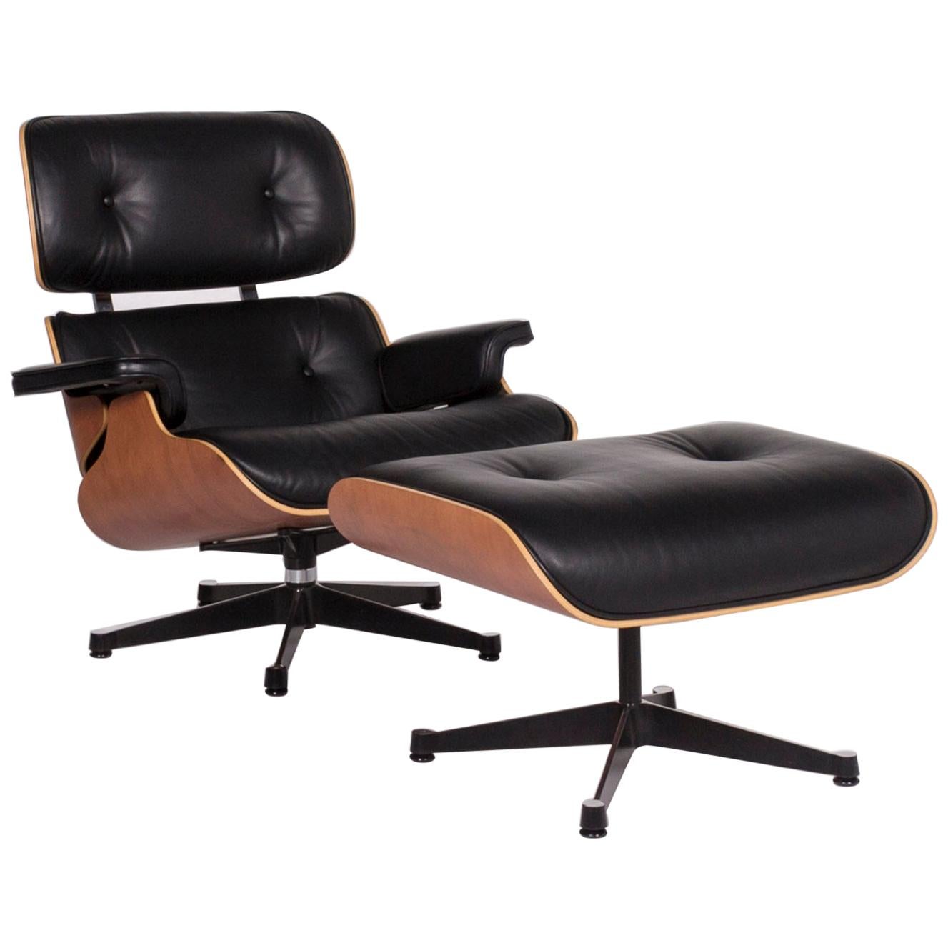 Vitra Eames Lounge Chair Incl. Stool Ottoman Leather Armchair Black Ray &