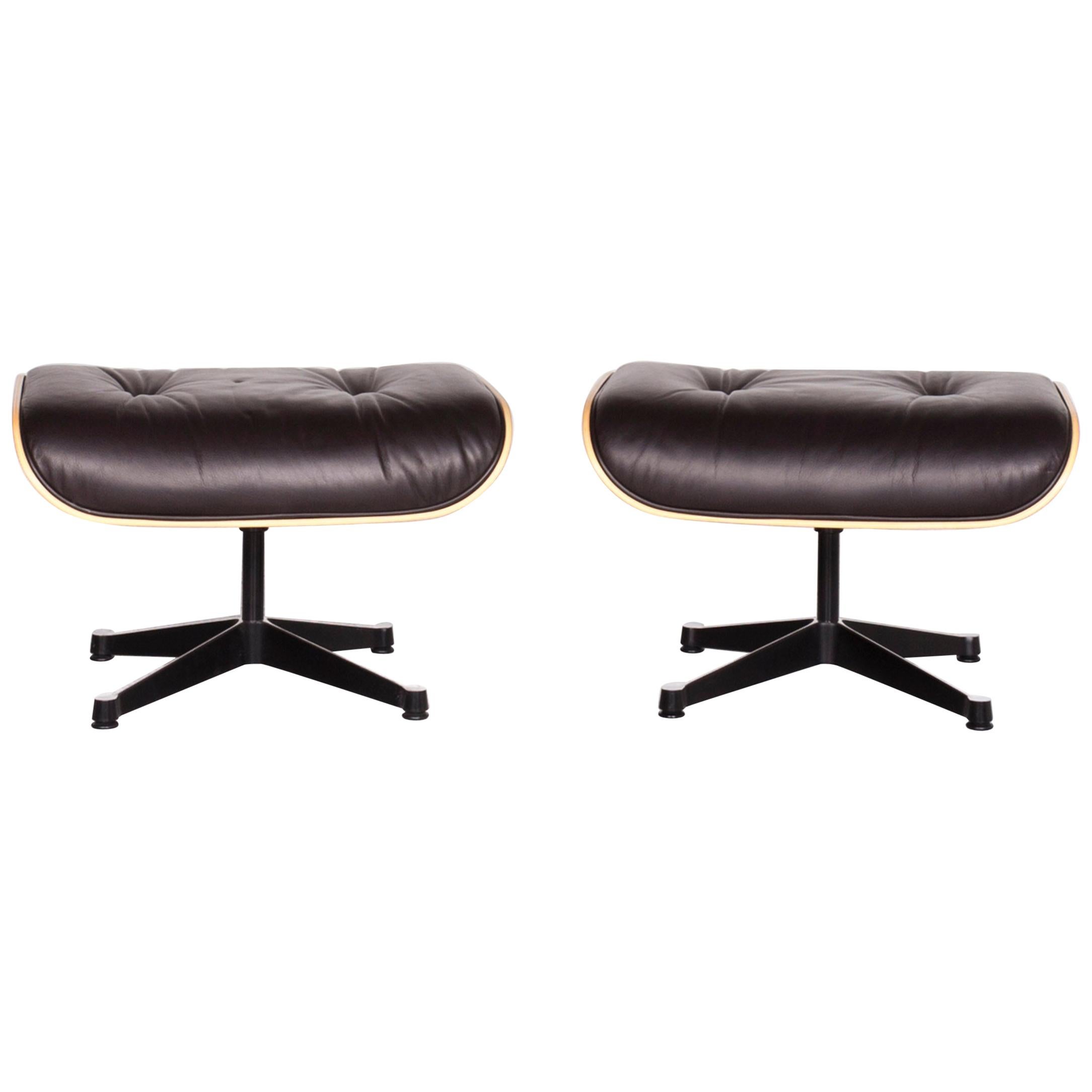 Vitra Eames Lounge Chair Leather Stool Set Brown Charles & Ray Eames Chair For Sale