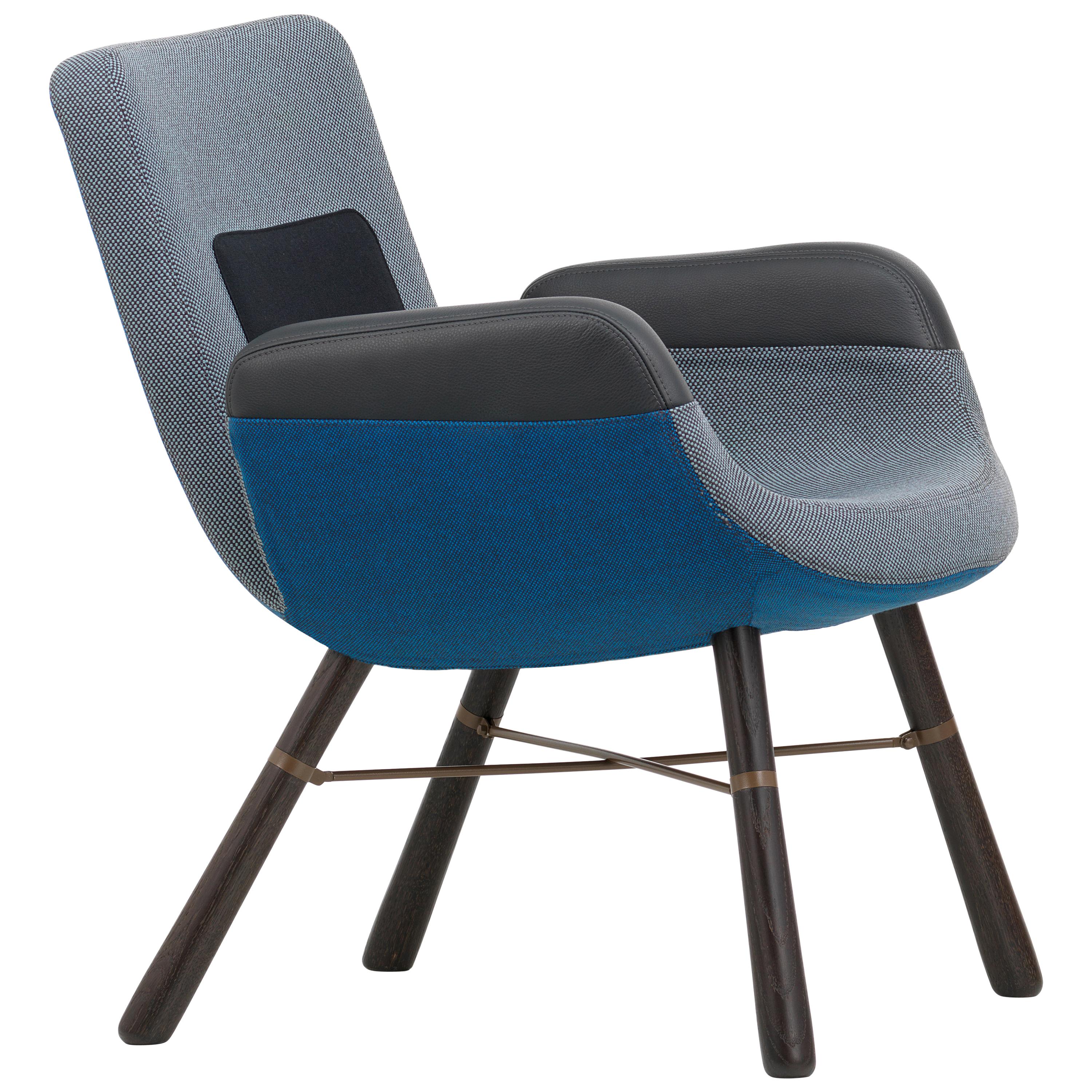 Vitra East River Chair in Blue Fabric Mix with Dark Oak Legs by Hella Jongeriu For Sale