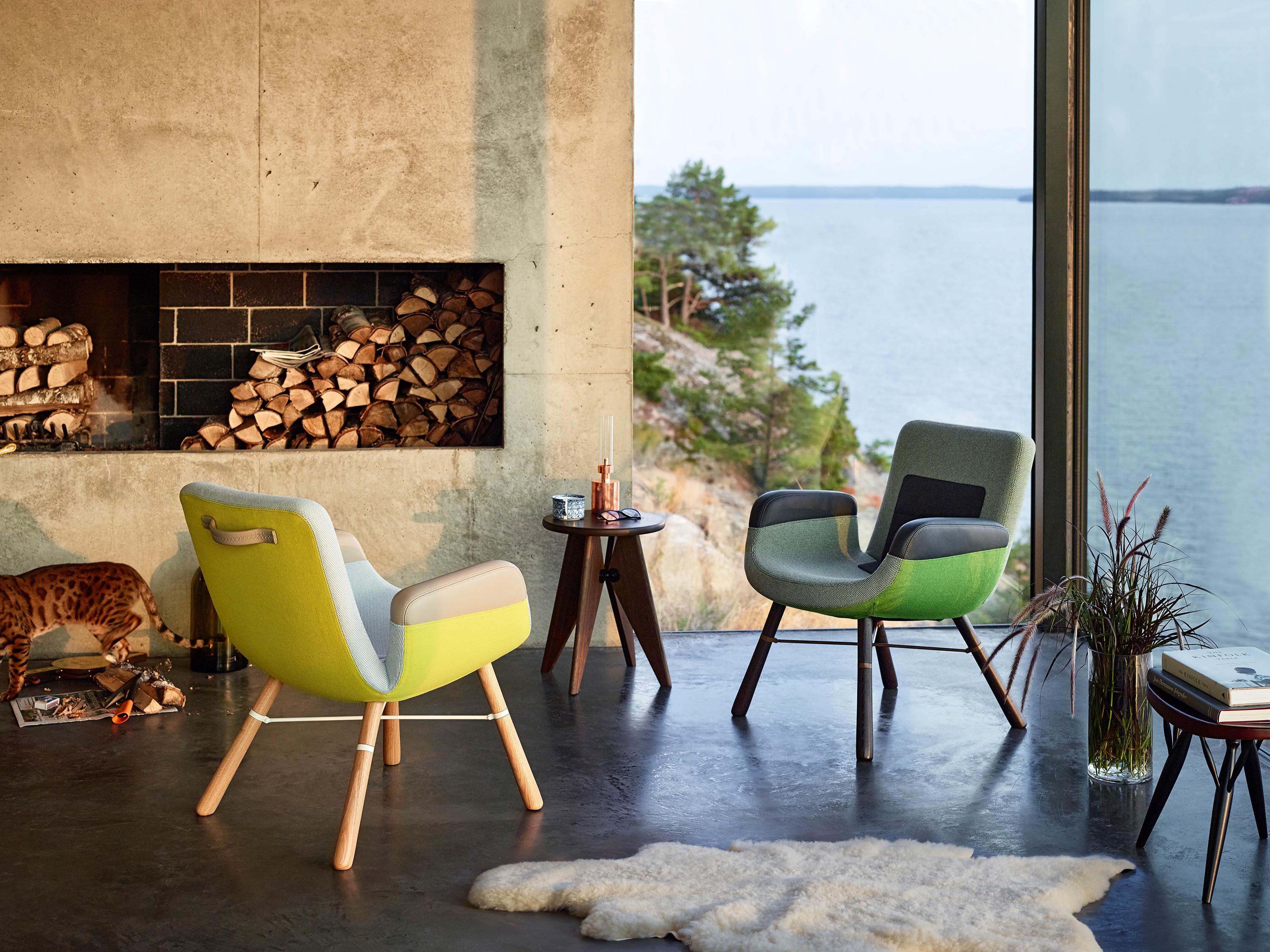 Modern Vitra East River Chair in Green Fabric Mix with Dark Oak Legs by Hella Jongerius For Sale