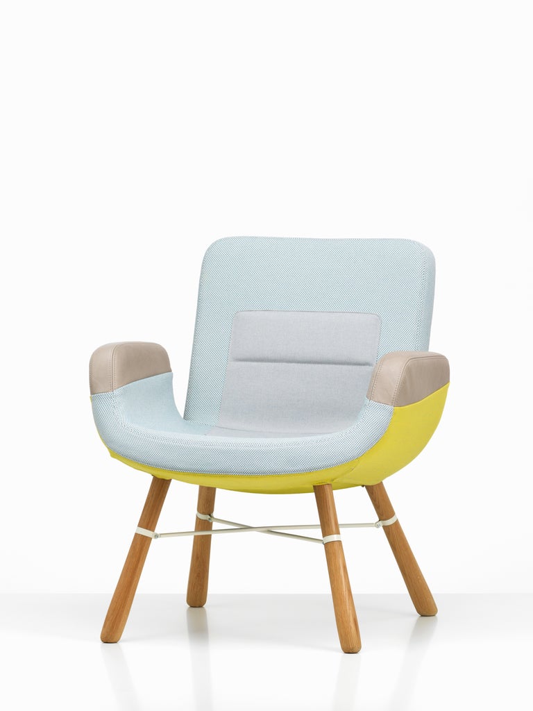 Vitra East River Chair in Light Combo Fabric with Oak Legs by Hella
