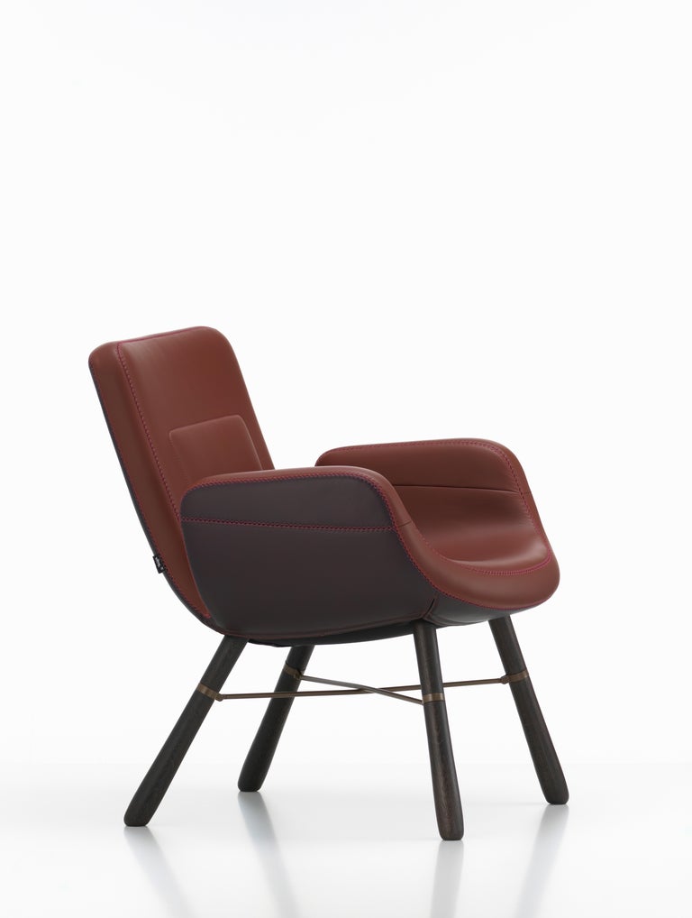 Vitra East River Chair in Warm Leather Mix with Dark Oak Legs by Hella