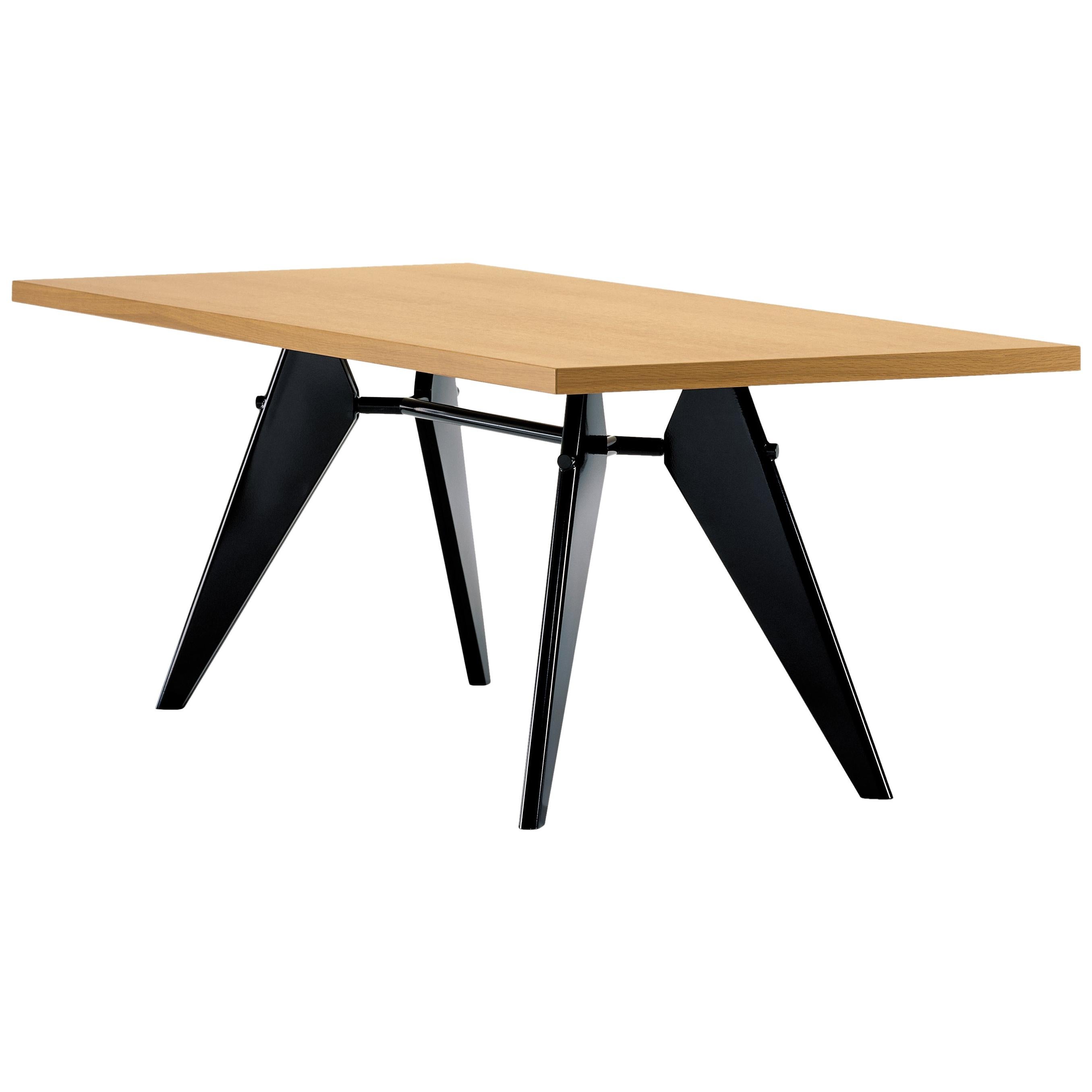 Vitra EM Table in Solid Natural Oak & Deep Black by Jean Prouvé For Sale