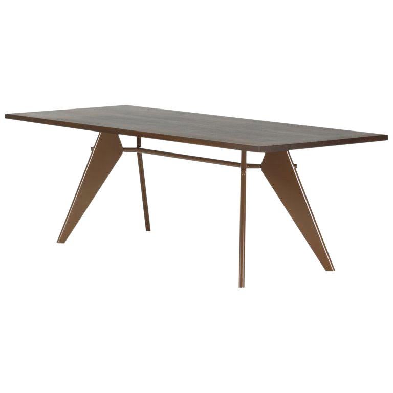 Vitra EM Table in Solid Smoked Oak and Coffee by Jean Prouvé
