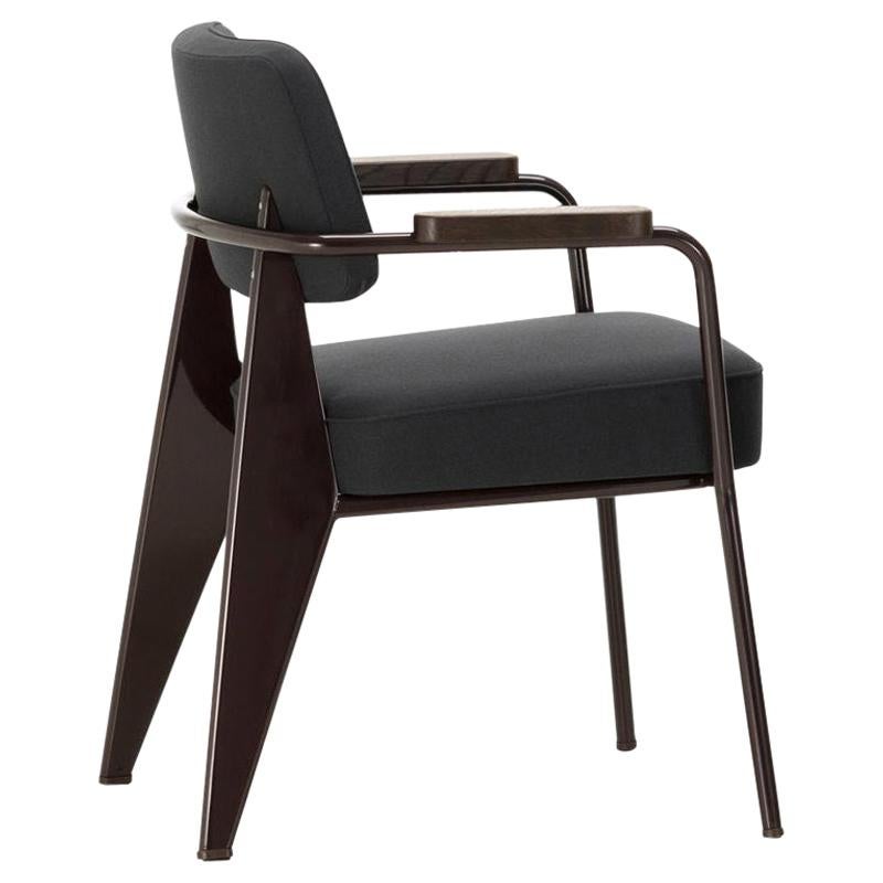 Vitra Fauteuil Direction in Dark Gray and Chocolate by Jean Prouvé