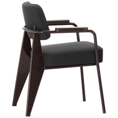 Vitra Fauteuil Direction in Dark Gray and Chocolate by Jean Prouvé