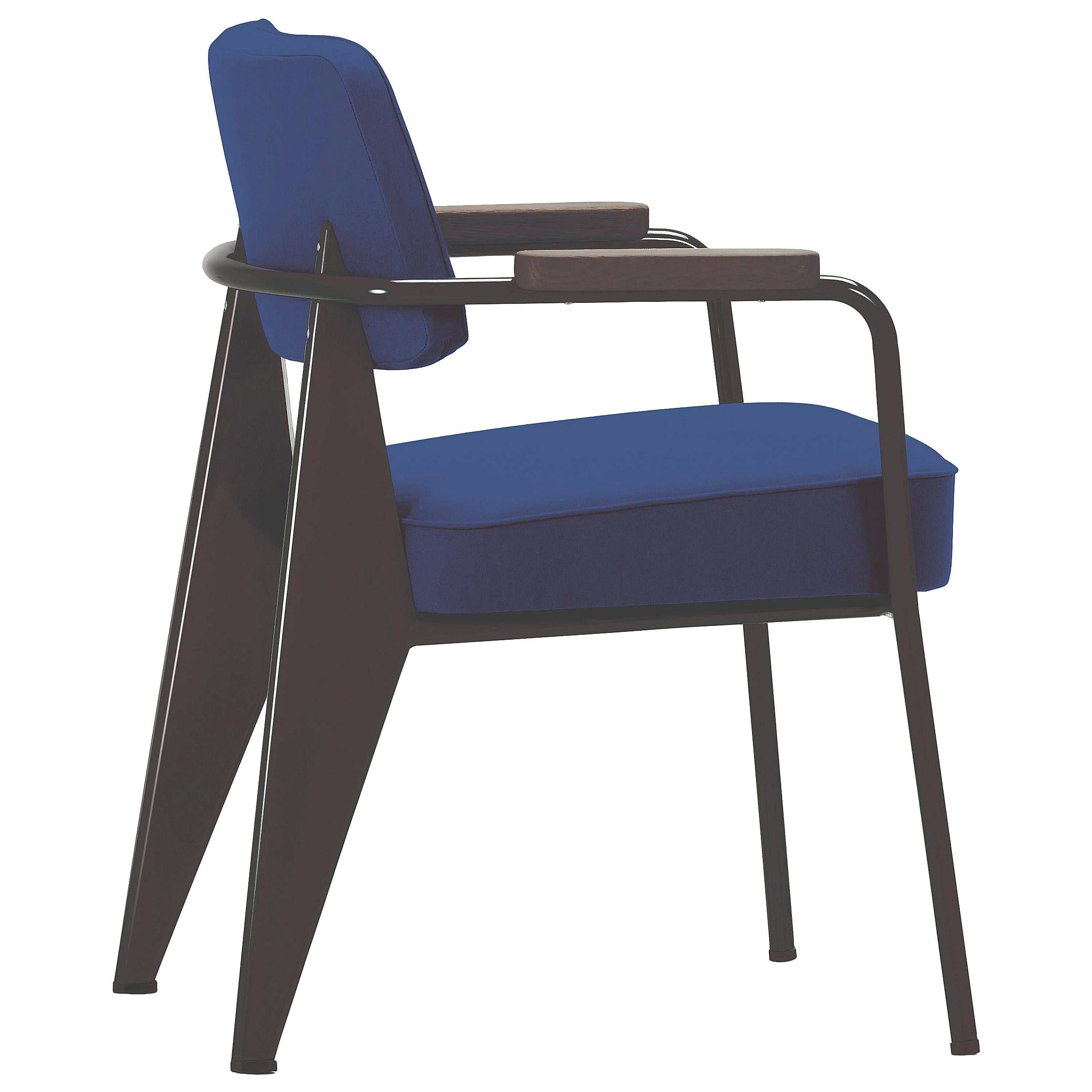 Vitra Fauteuil Direction in Ink Blue & Chocolate by Jean Prouvé For Sale
