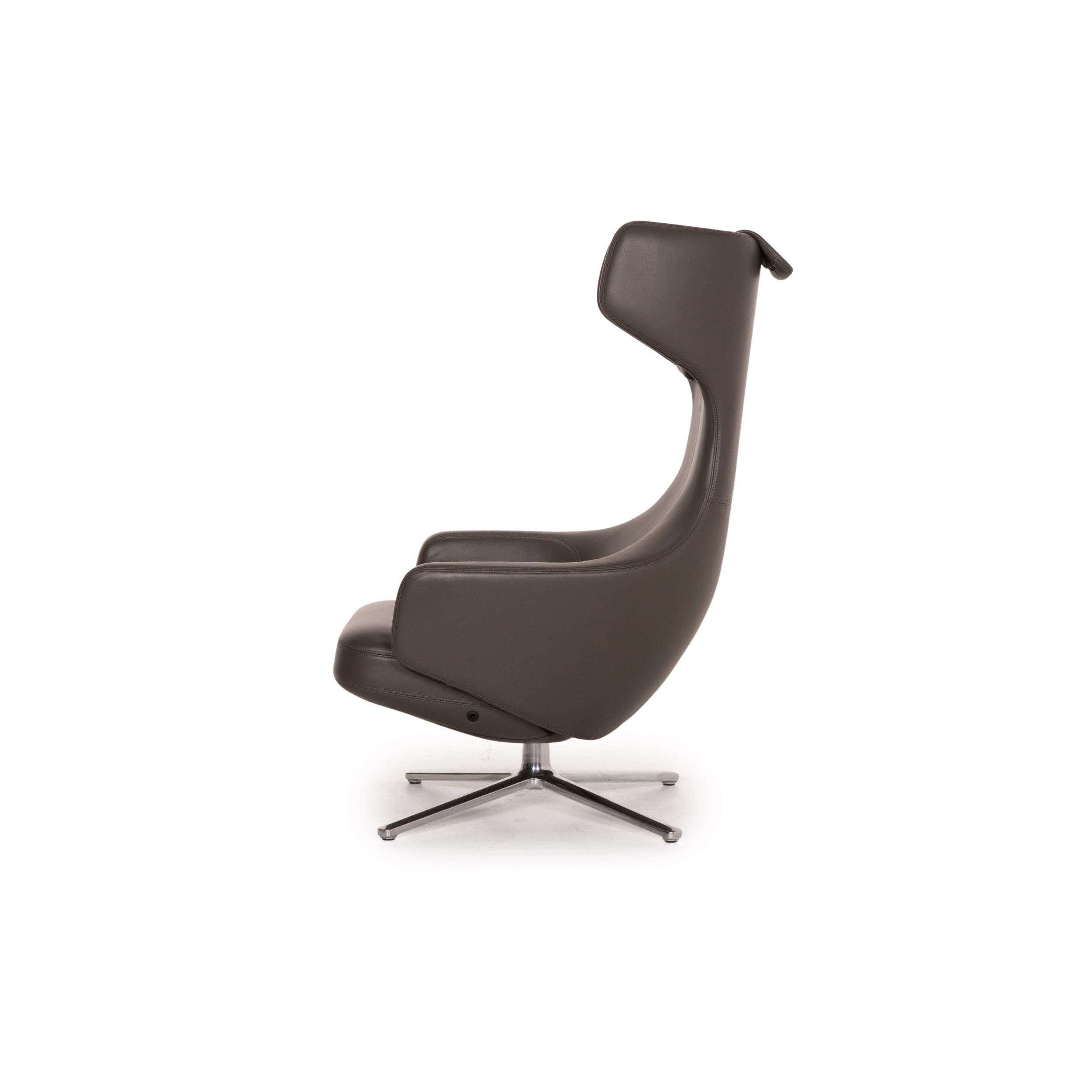 Vitra Grand Repos Leather Armchair Gray Dark Gray Function Wing Chair 5