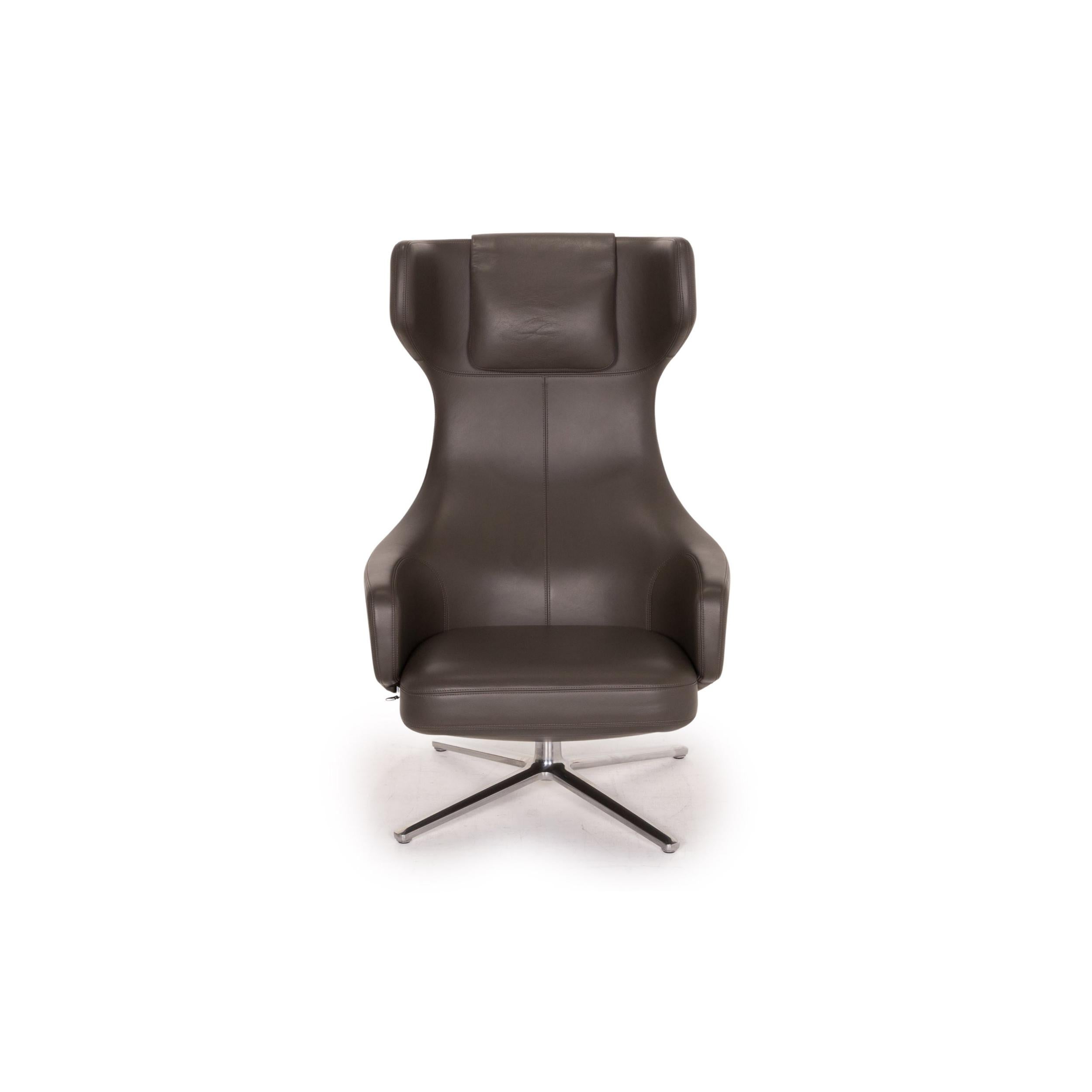 Vitra Grand Repos Leather Armchair Gray Dark Gray Function Wing Chair 2