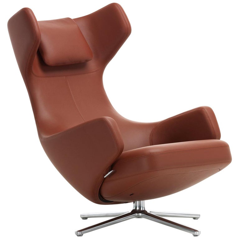 Vitra Grand Repos Lounge Chair in Brandy Leather Premium by Antonio