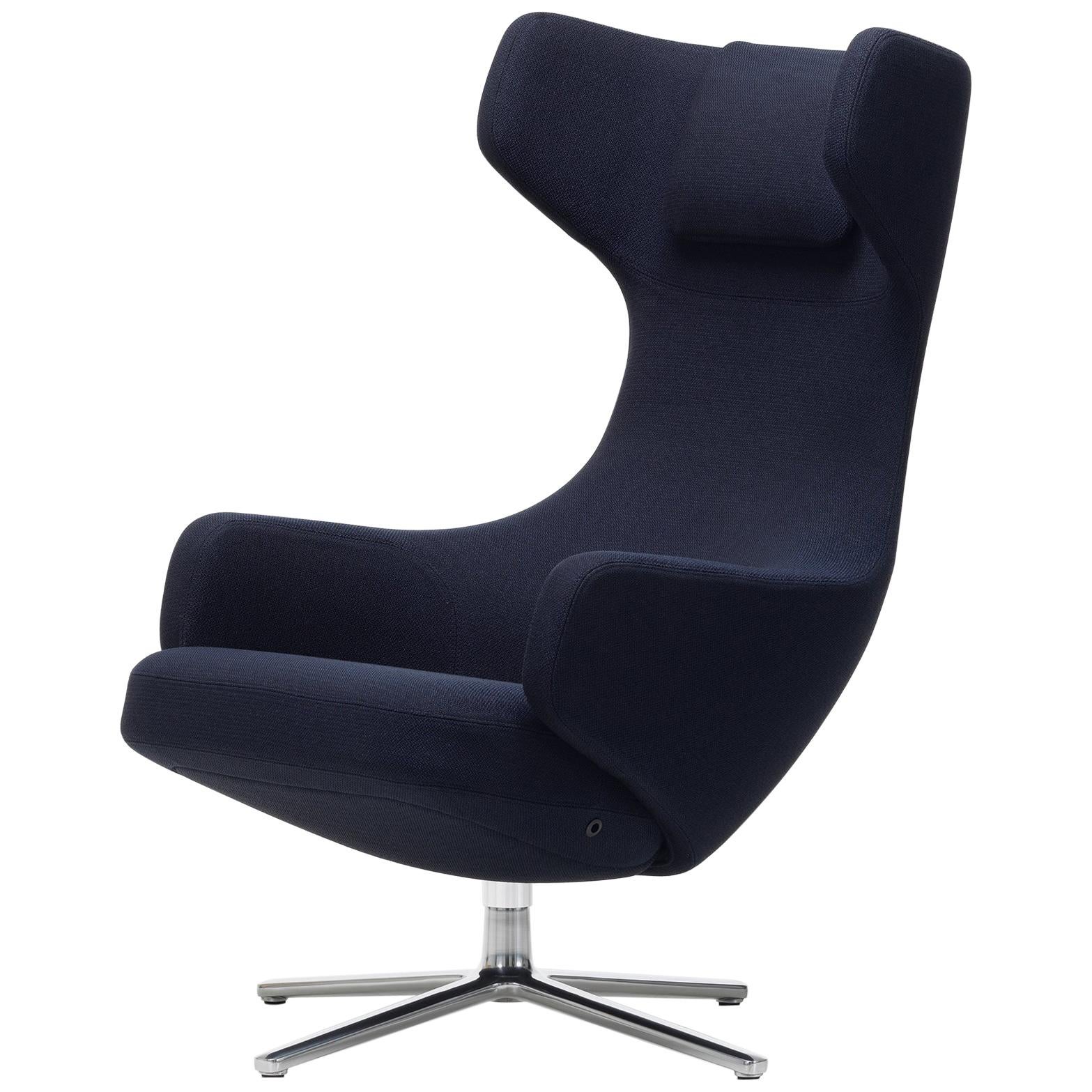 Vitra Grand Repos Lounge Chair in Dark Blue & Black Credo by Antonio Citterio For Sale