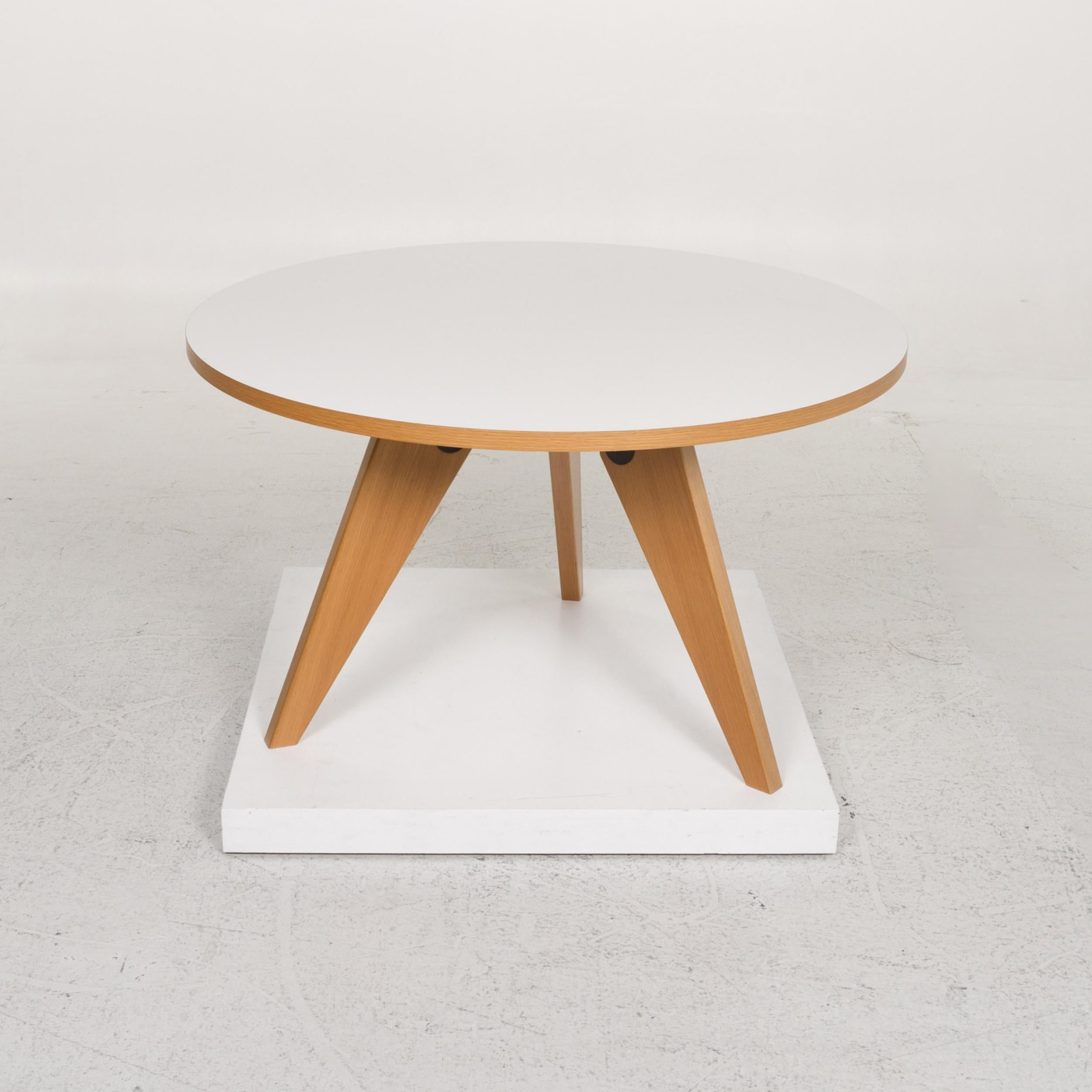 Contemporary Vitra Gueridon Prouve Wood Dining Table White Round Table