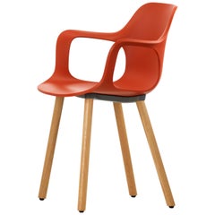 Vitra HAL Armchair Wood in Orange Seat Shell by Jasper Morrison