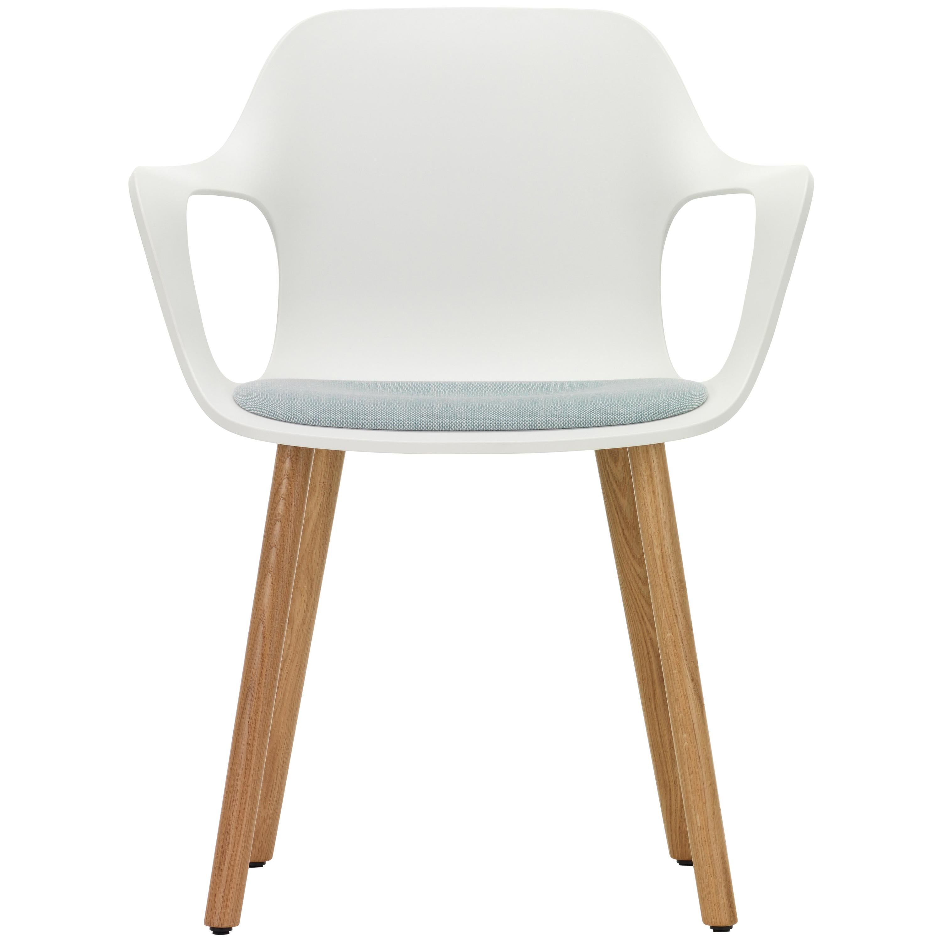 Vitra Hal Armchair Wood with Blue Seat in White by Jasper Morrison For Sale