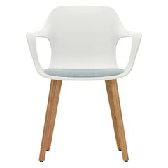 Vitra Hal Armchair Wood with Blue Seat in White by Jasper Morrison