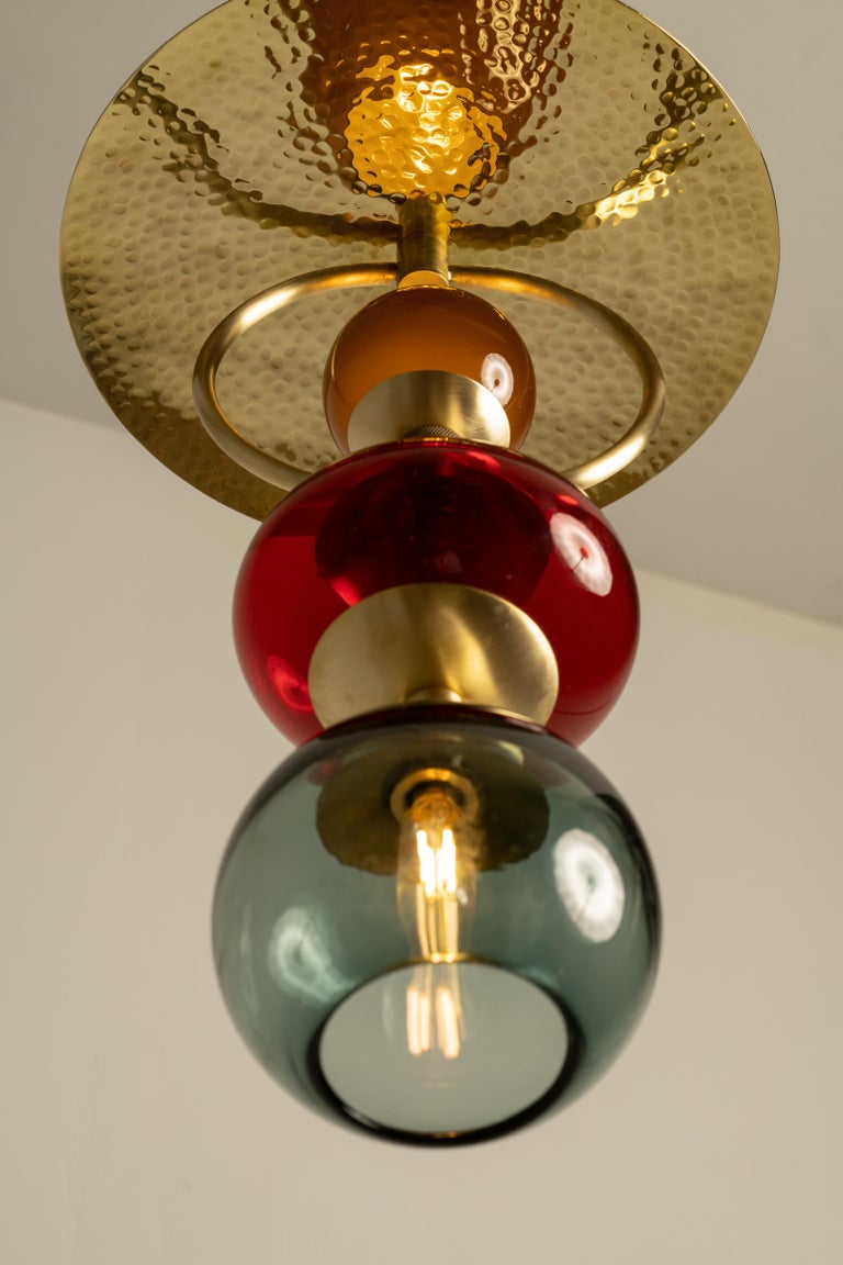 Vitra Pendant Light w/Brushed Brass and Blown Glass Globes, UL Made in