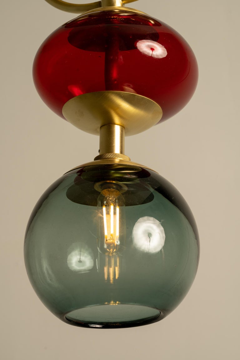 Vitra Pendant Light w/Brushed Brass and Blown Glass Globes, UL Made in
