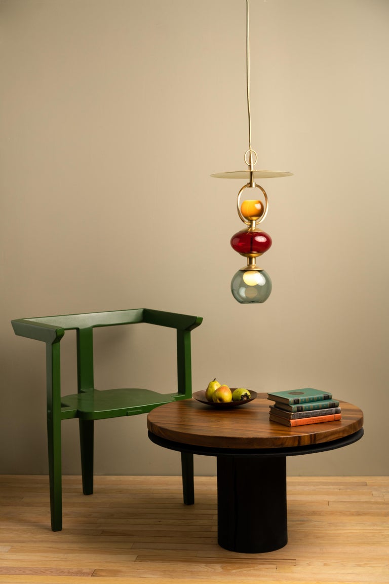Vitra Pendant Light w/Brushed Brass and Blown Glass Globes, UL Made in